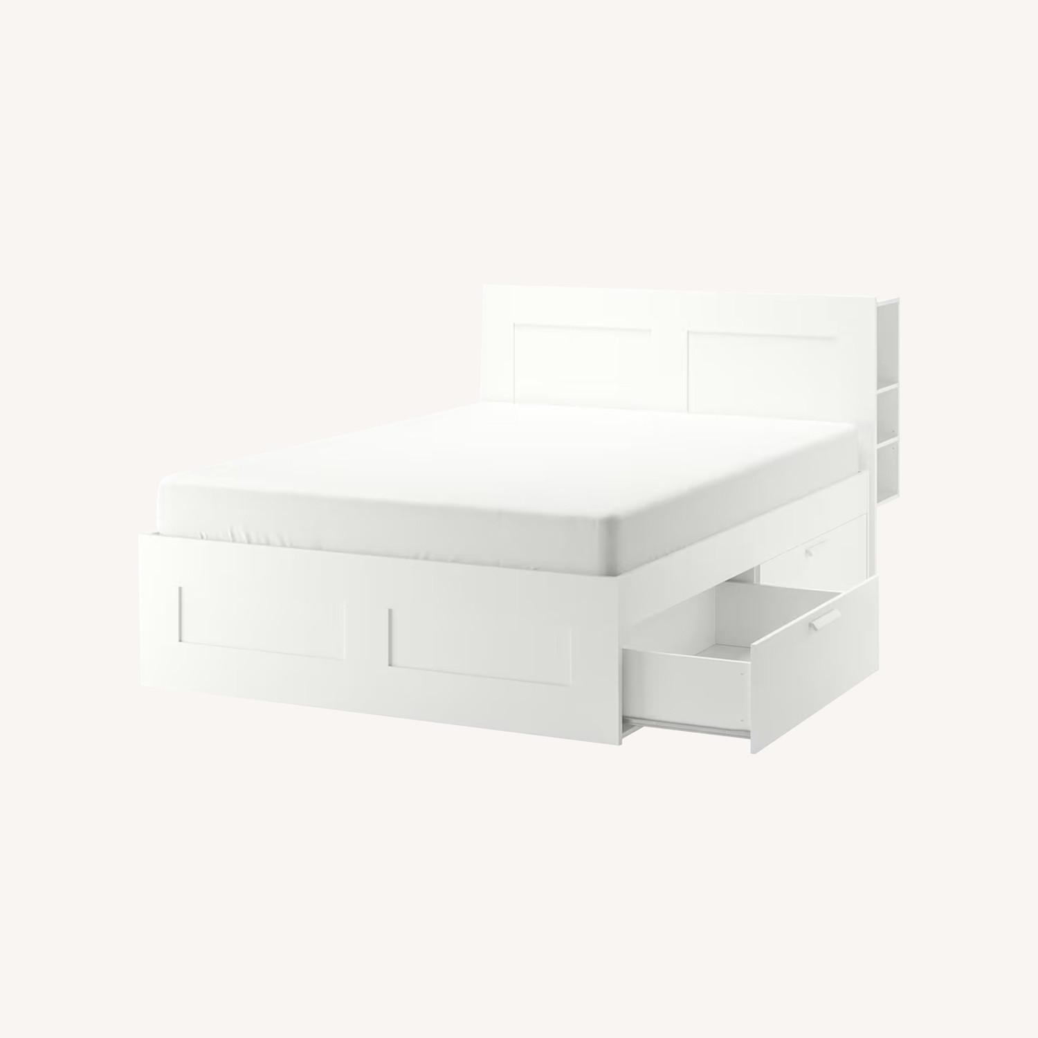 IKEA BRIMNES Bed Frame with Storage & Headboard, White, Full - image-0