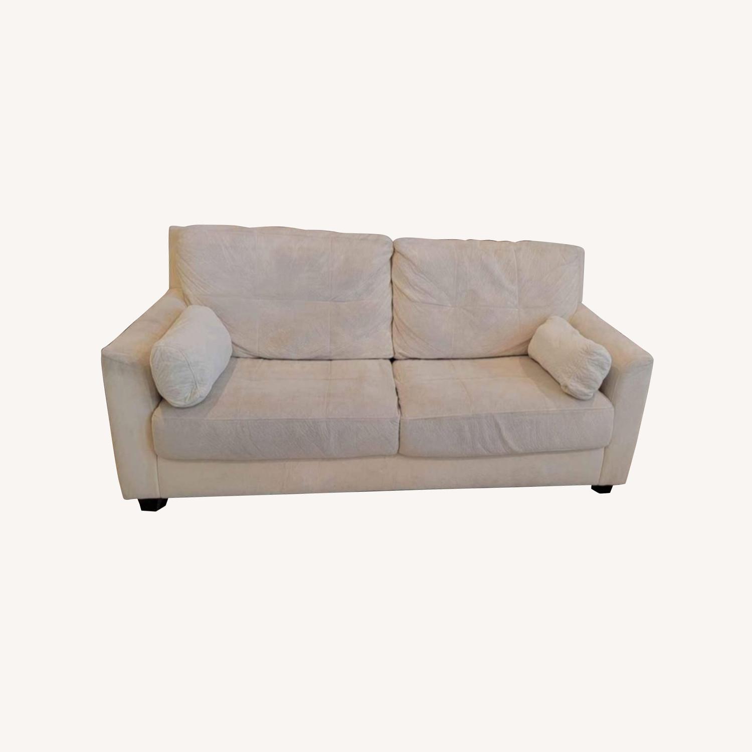 Elegant Suede Cream Sofa - image-0