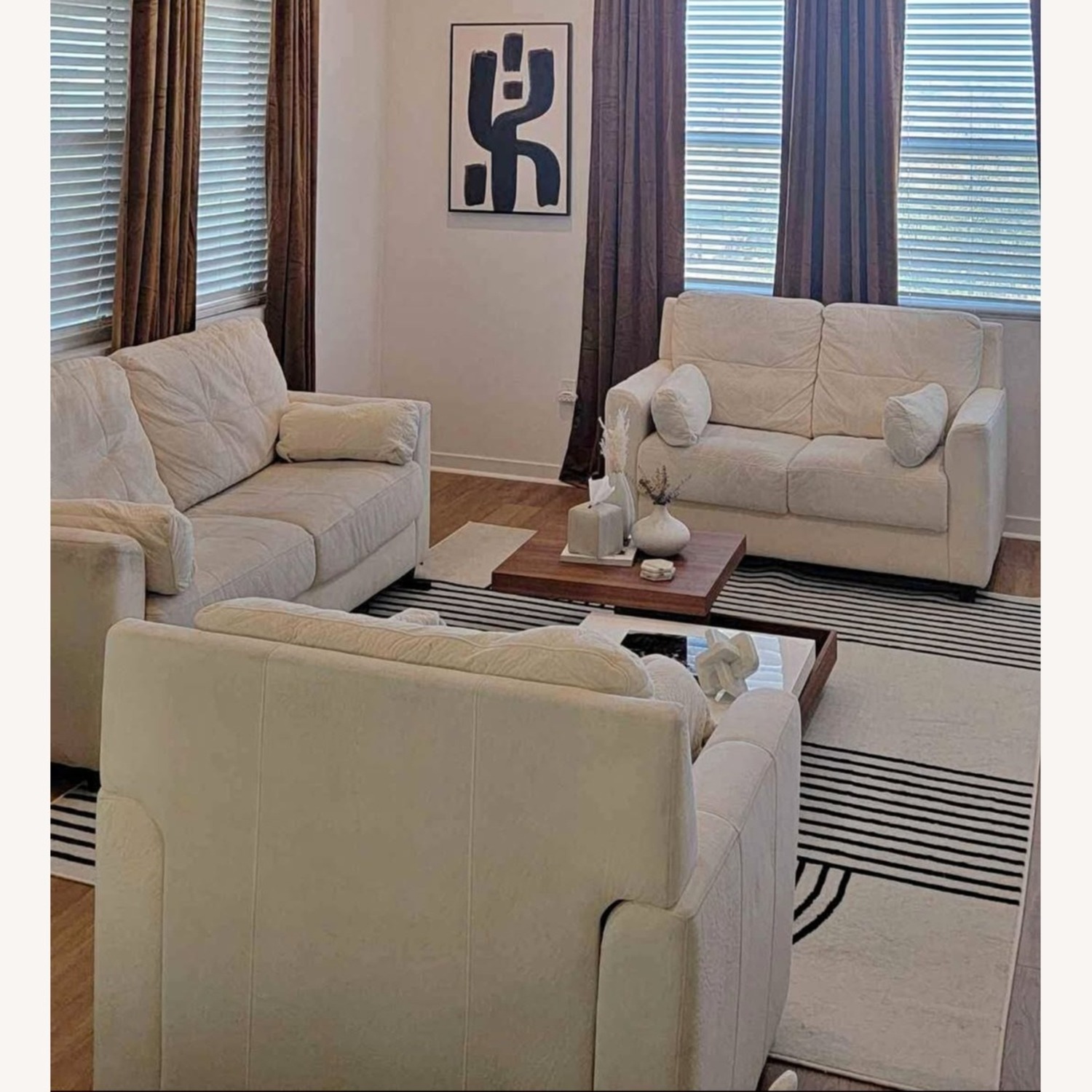 Elegant Suede Cream Sofa - image-1