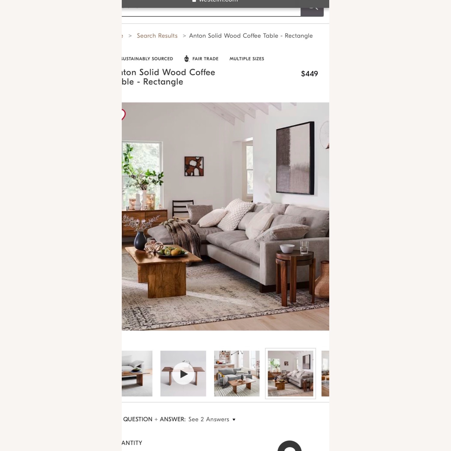 West Elm Harmony in Distressed Velvet Dune Color - image-3