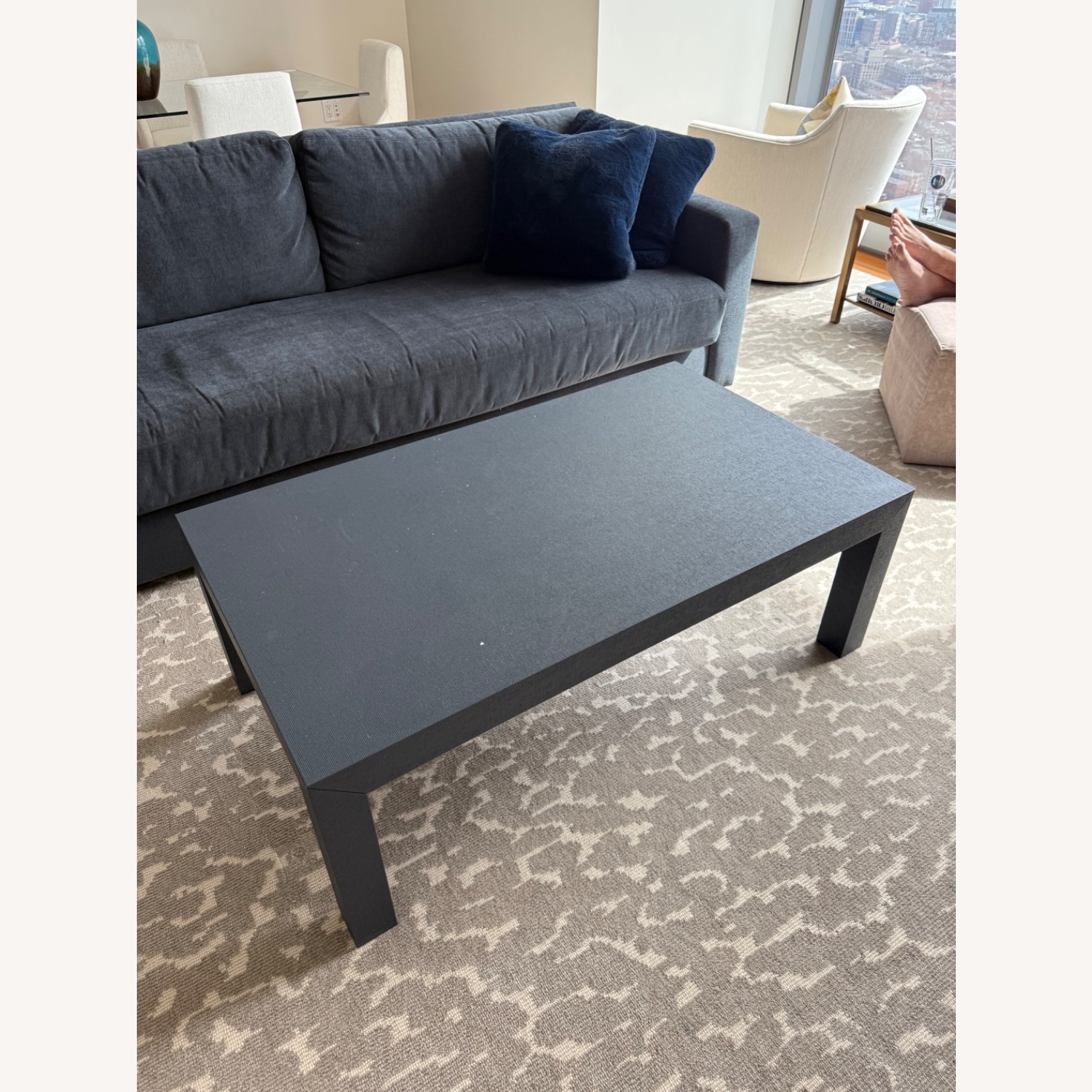 Navy Blue Grasscloth Finish Coffee Table - image-1