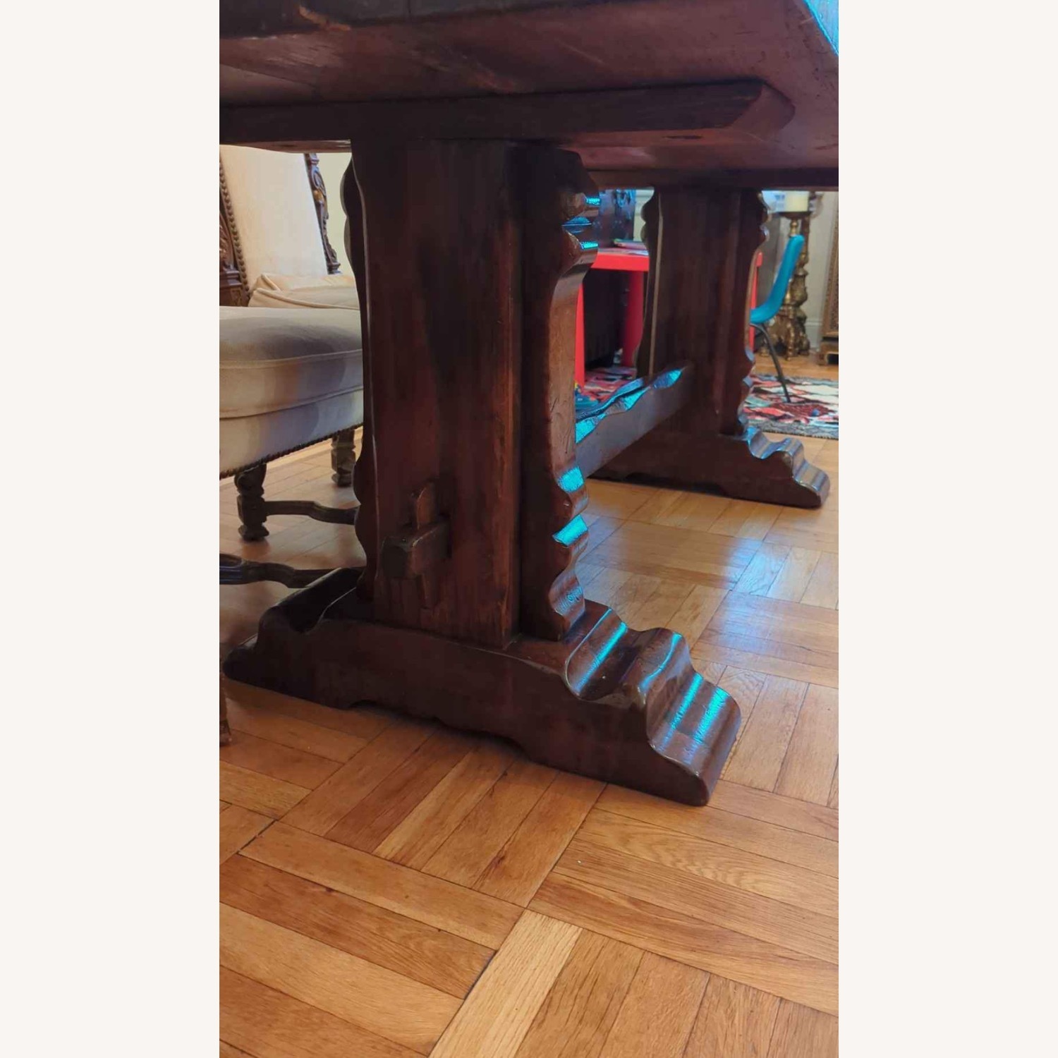 Antique French Oak Live Edge Trestle Table - image-4