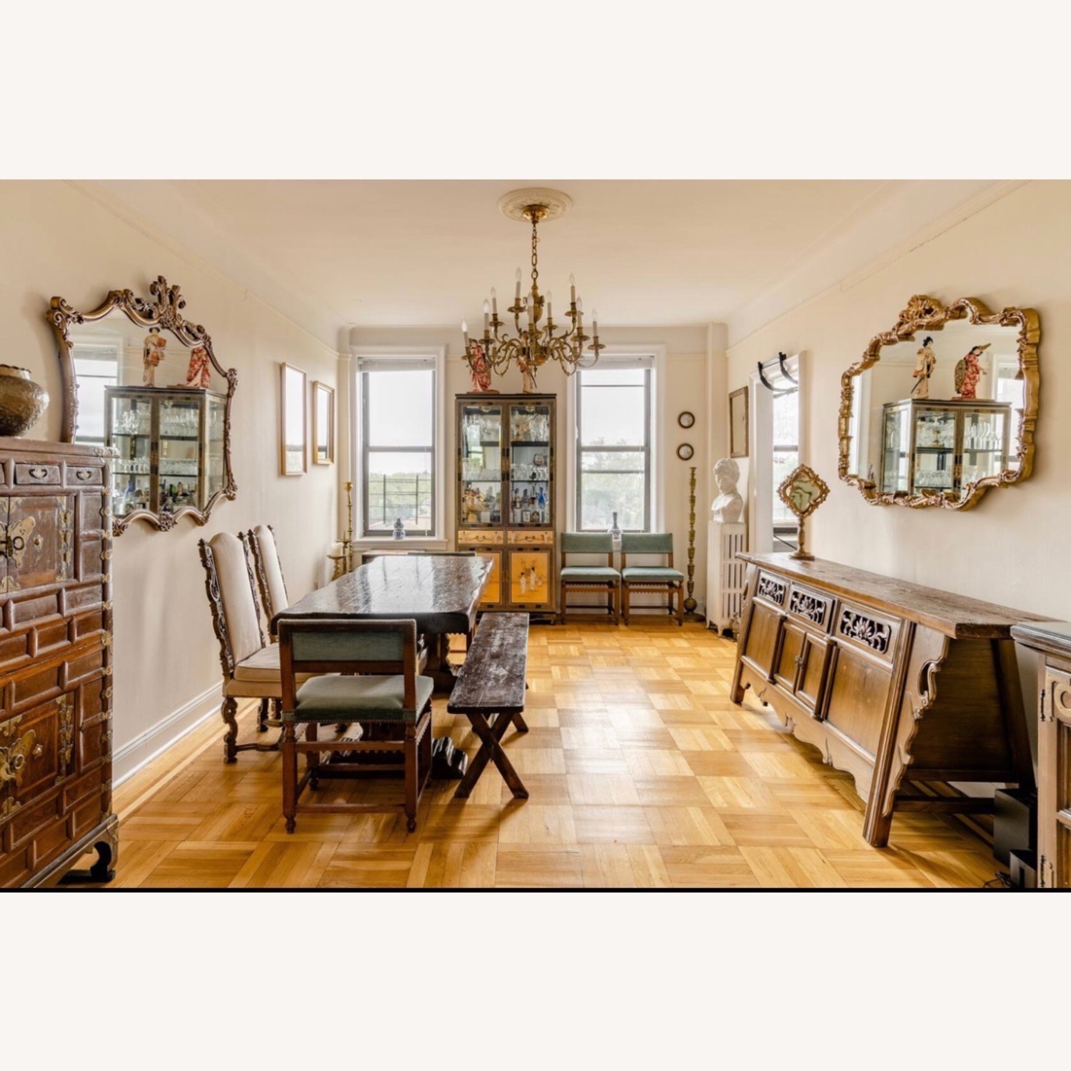 Antique French Oak Live Edge Trestle Table - image-1