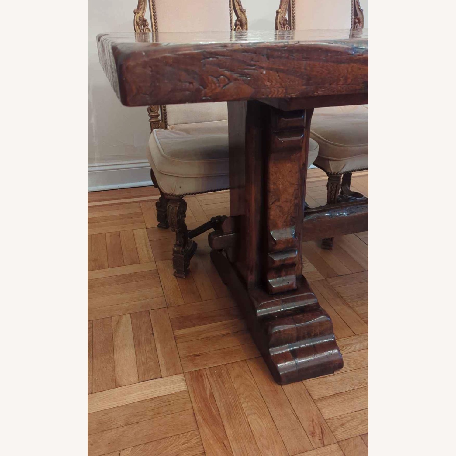 Antique French Oak Live Edge Trestle Table - image-3