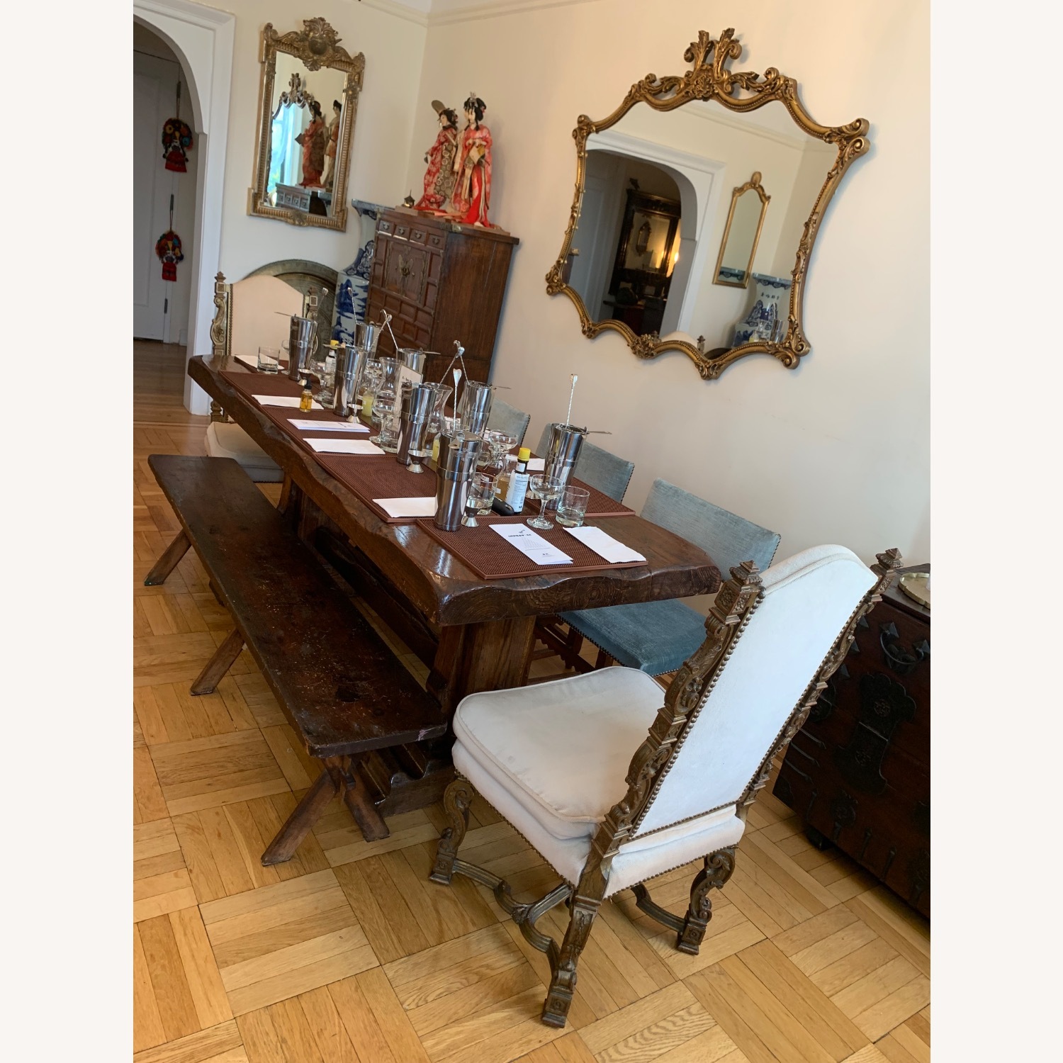 Antique French Oak Live Edge Trestle Table - image-2