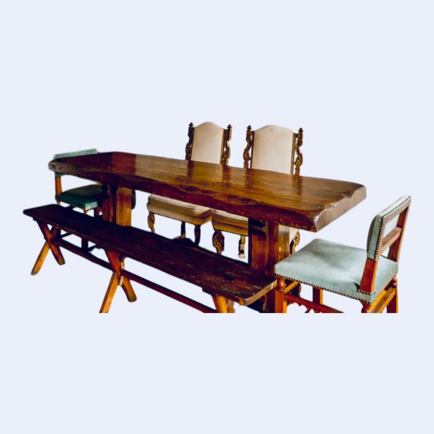 Antique French Oak Live Edge Trestle Table - image-9