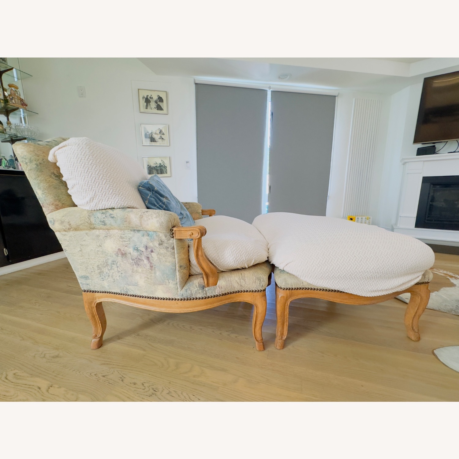 Vintage French-Style Lounge Chair W Ottoman - image-1