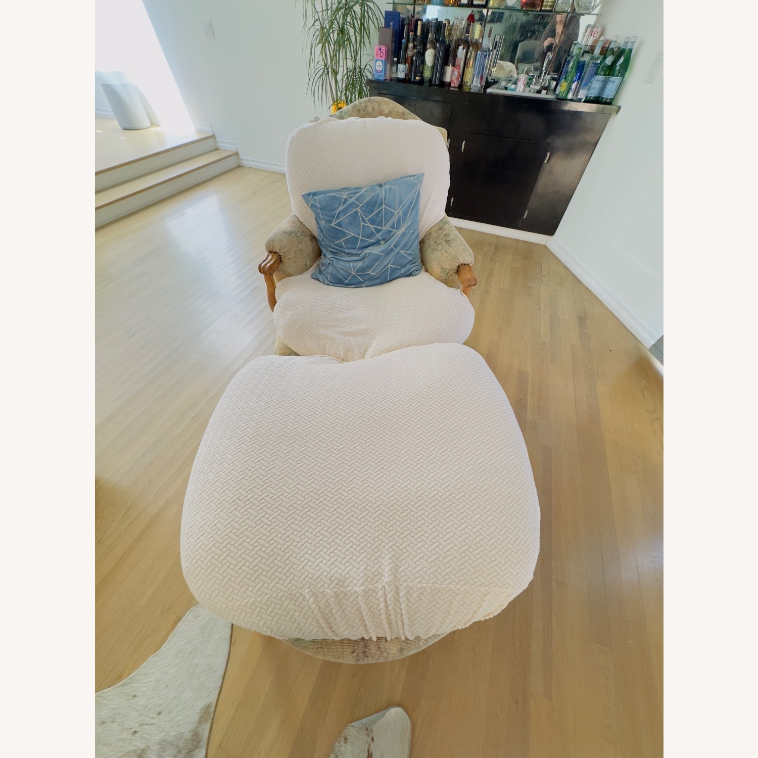 Vintage French-Style Lounge Chair W Ottoman - image-2