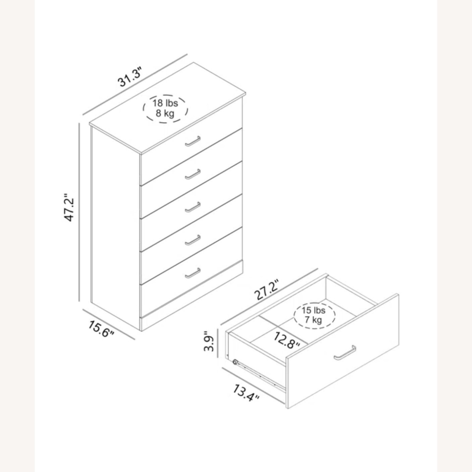 White Allyannah 5 Drawer 31.5'' W Dresser - image-3