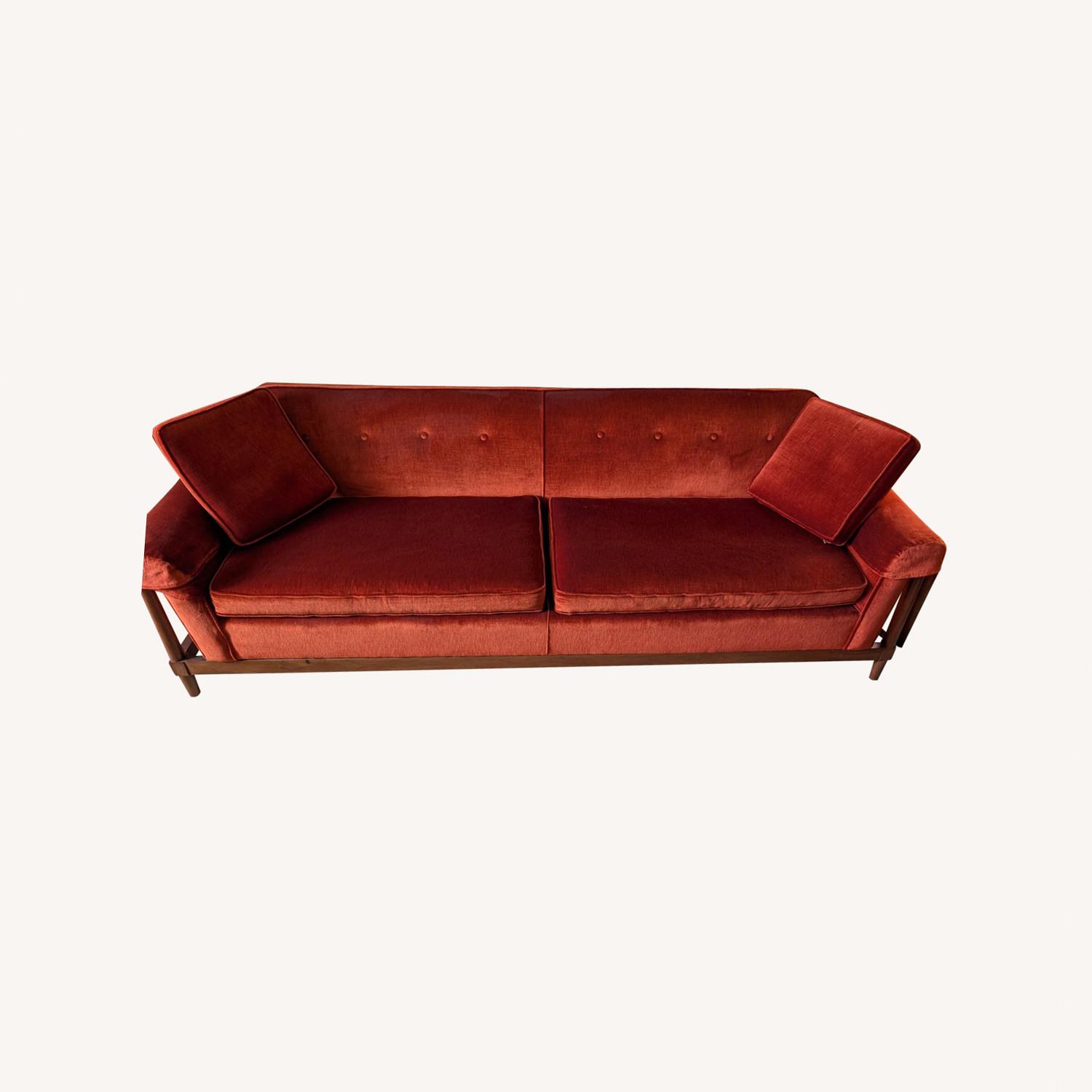 Vintage Orange Velvet Couch - image-0