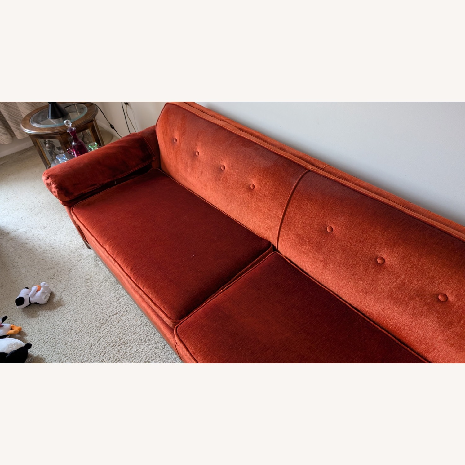 Vintage Orange Velvet Couch - image-1