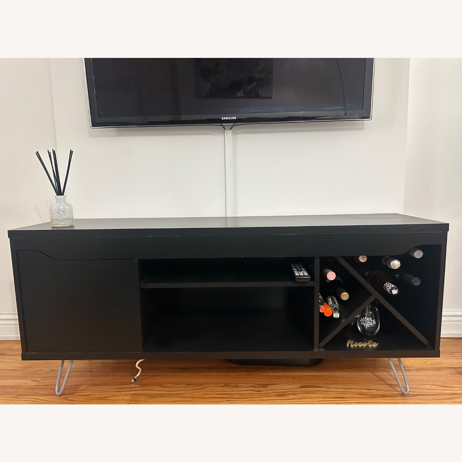 Baxter Mid Century- Modern 53.54 In. Wine Rack Media Cabinet Console - image-2