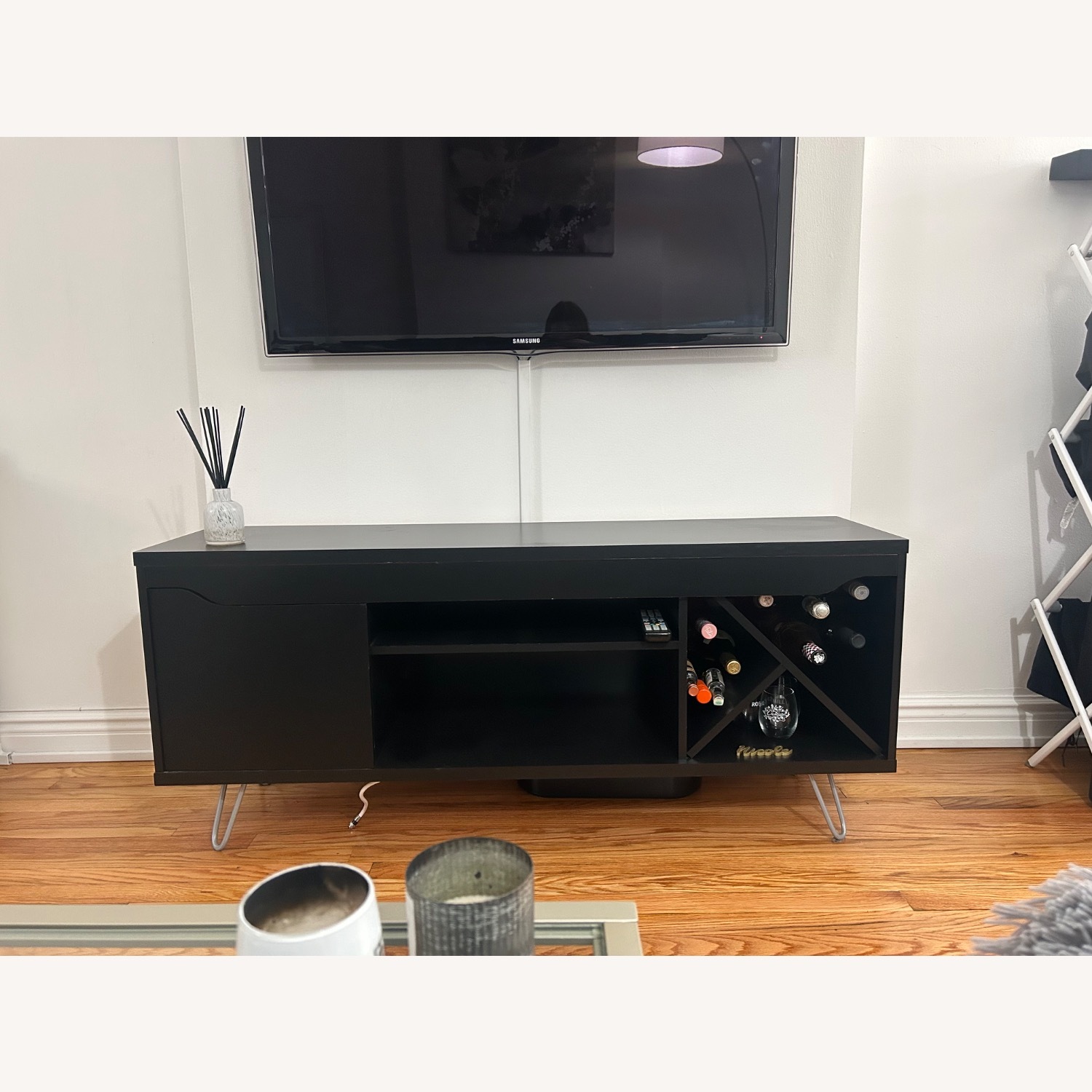 Baxter Mid Century- Modern 53.54 In. Wine Rack Media Cabinet Console - image-1