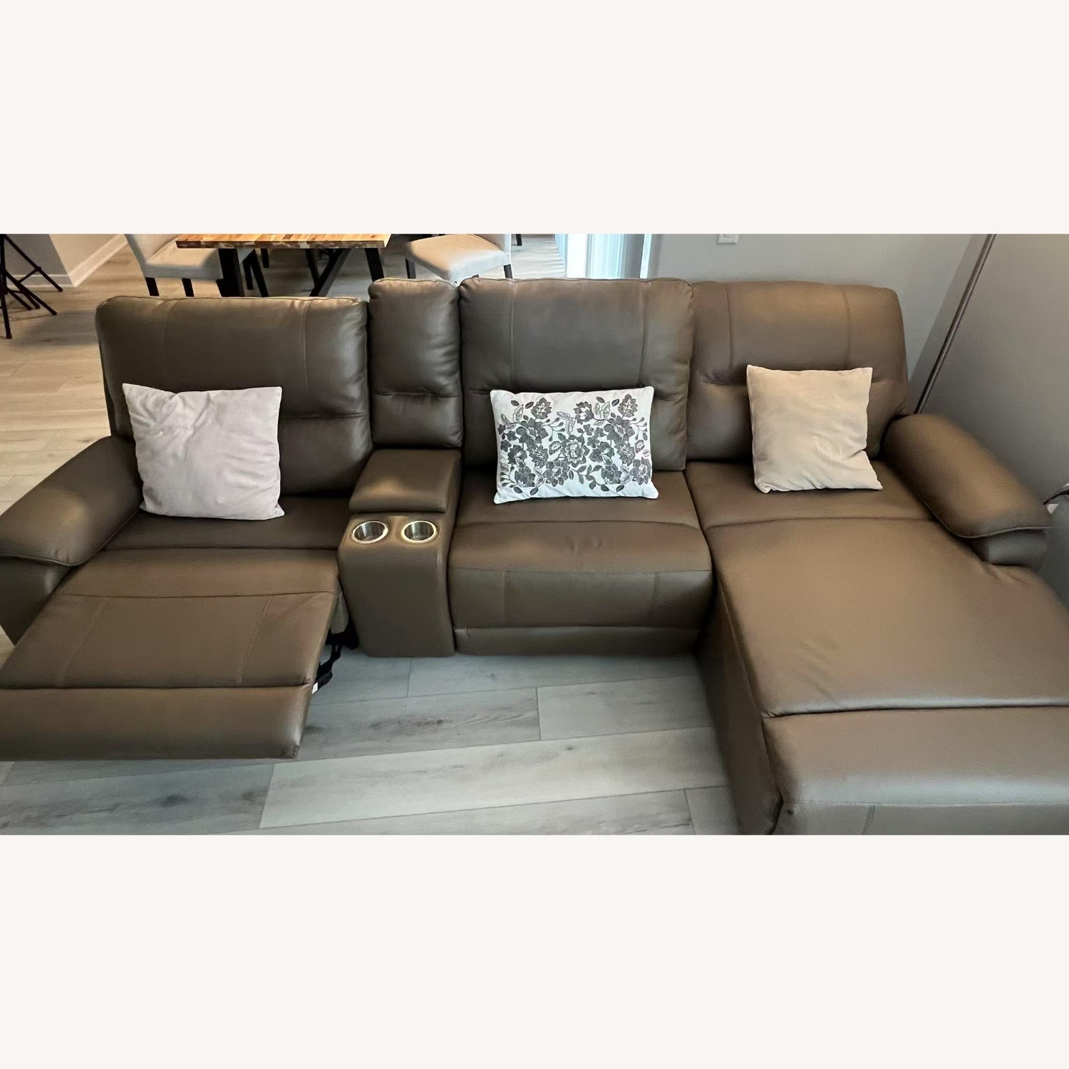 Brown Leather Reclining Sectional Sofa with Chaise - image-2
