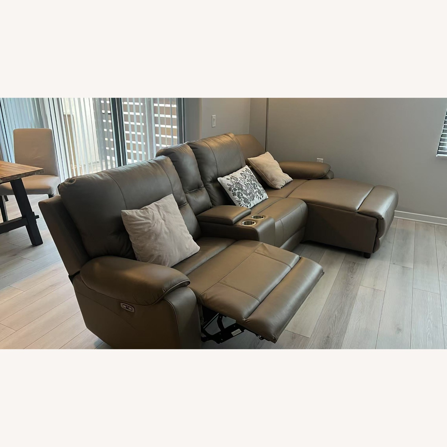 Brown Leather Reclining Sectional Sofa with Chaise - image-1