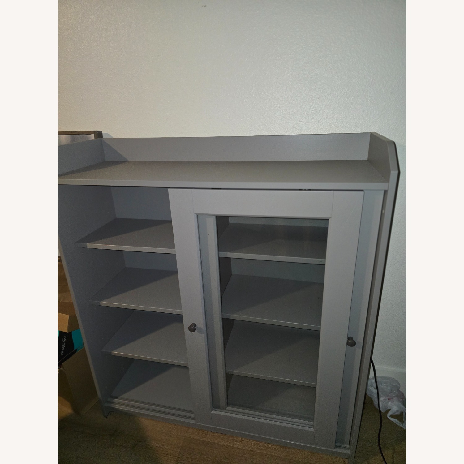 IKEA HAUGA Modern Gray Glass Door Cabinet - image-3