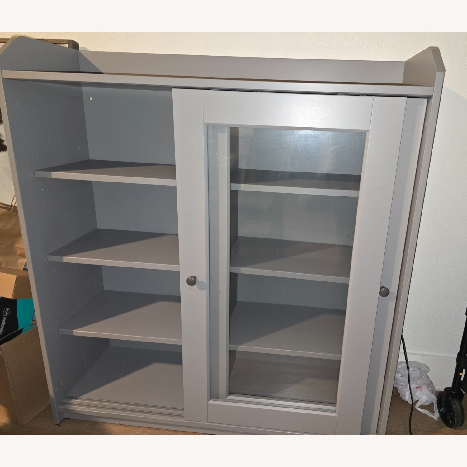 IKEA HAUGA Modern Gray Glass Door Cabinet - image-2