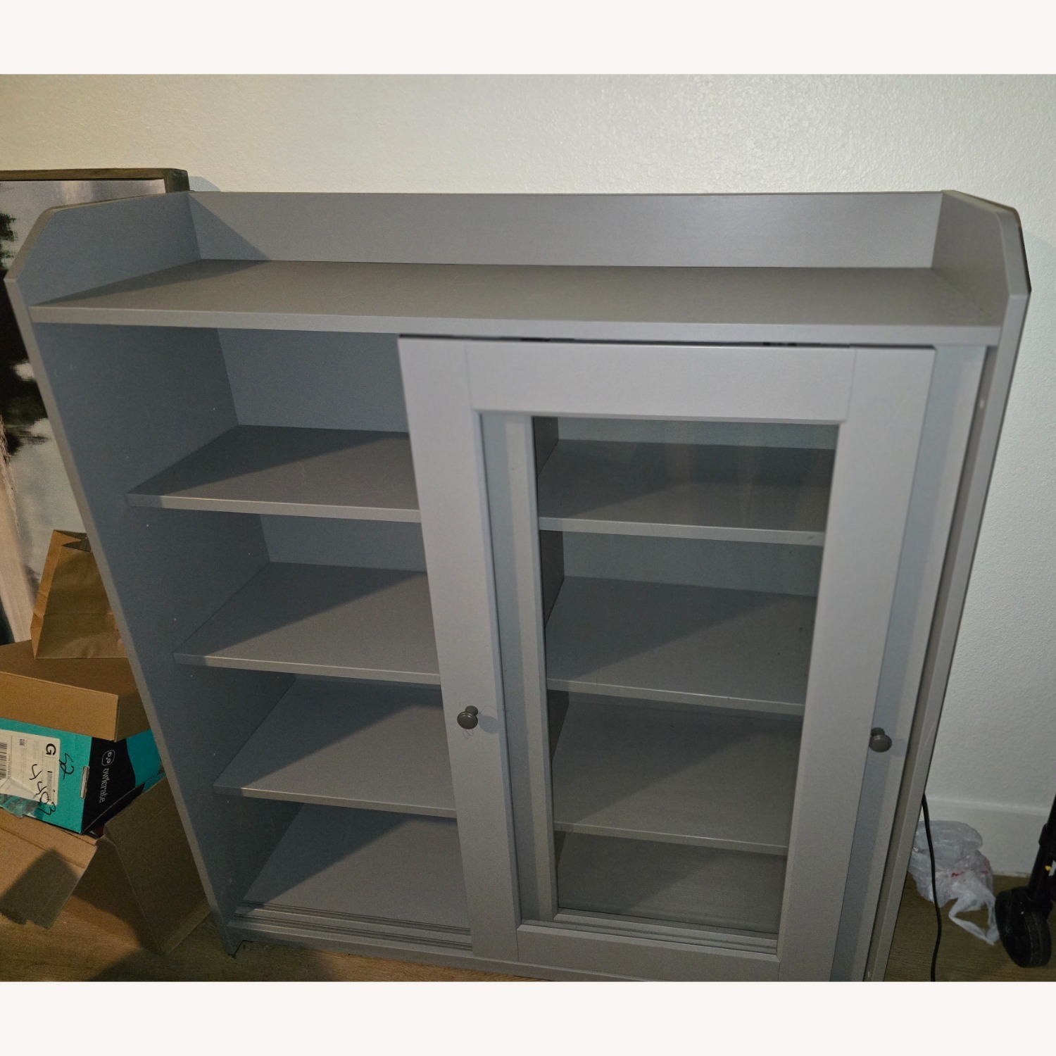 IKEA HAUGA Modern Gray Glass Door Cabinet - image-1