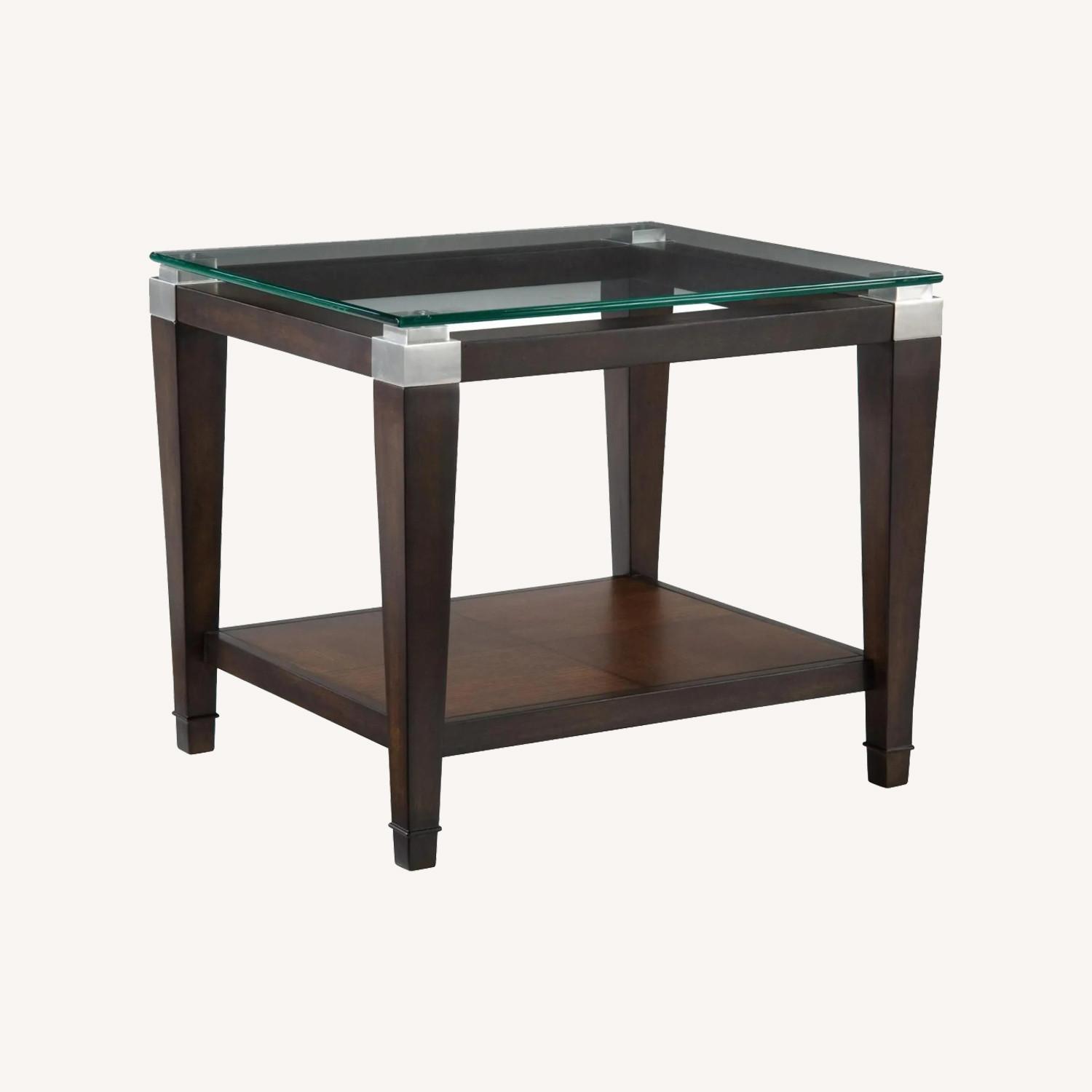 Raymour & Flanigan Dunhill Wood and Glass End Table - image-0