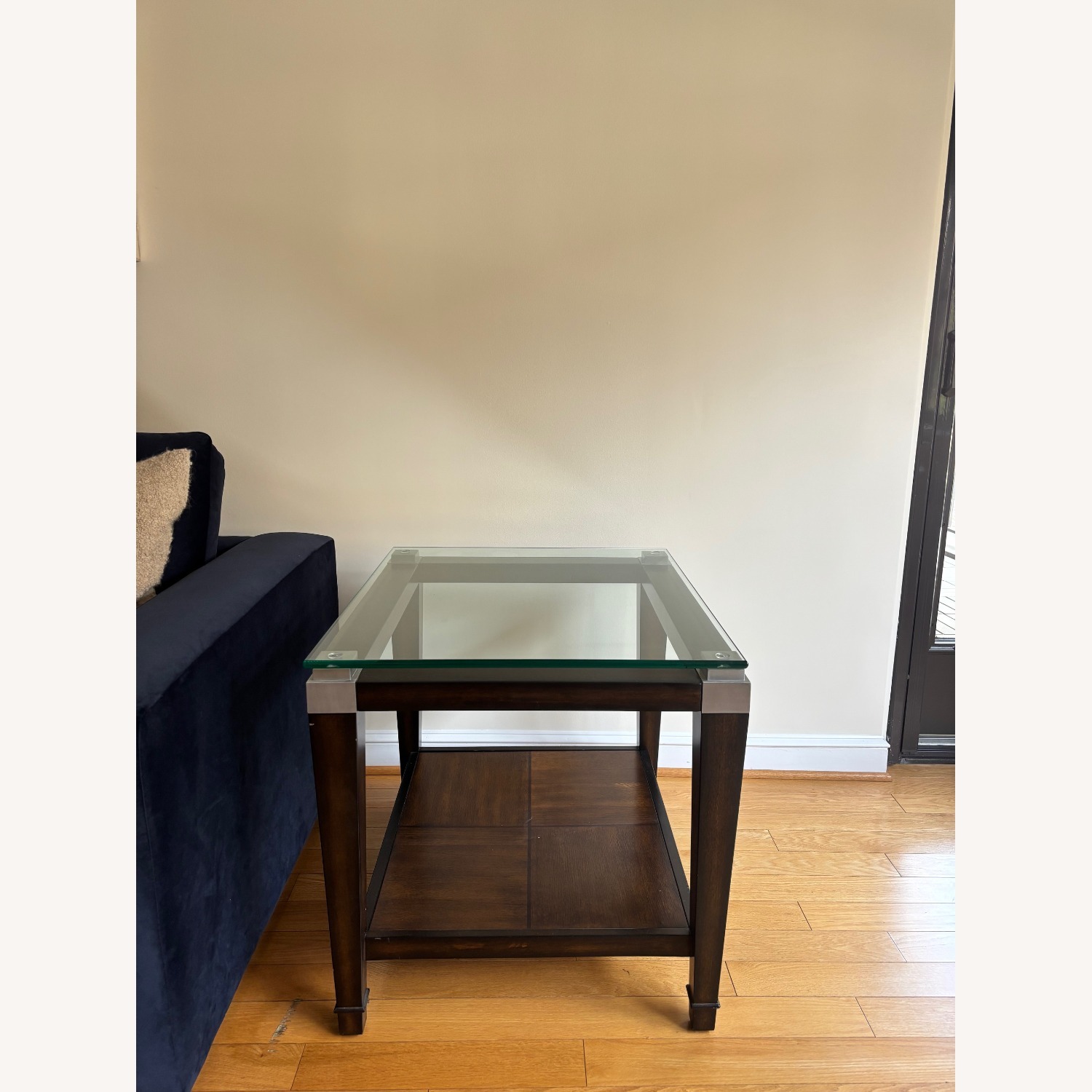 Raymour & Flanigan Dunhill Wood and Glass End Table - image-1
