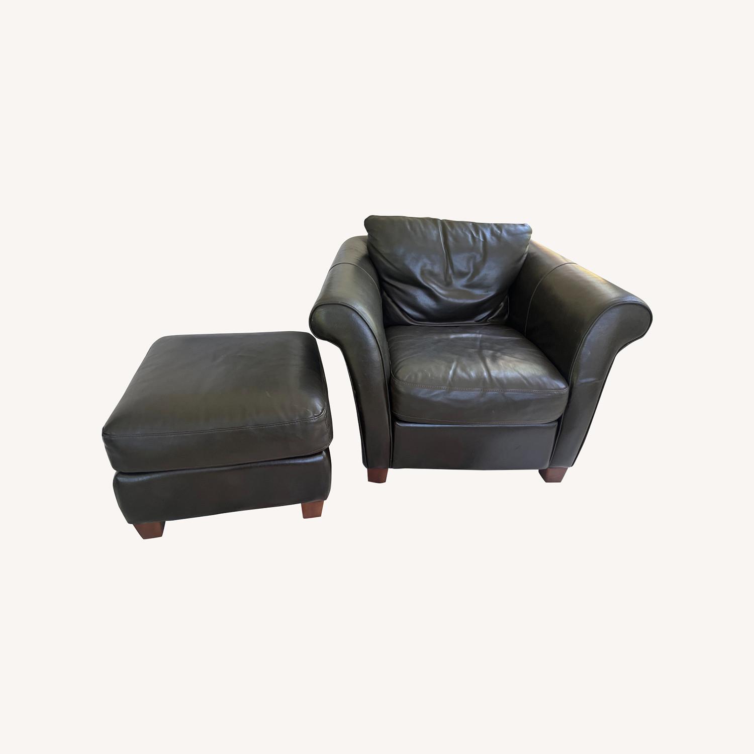 Italian Leather Armchair and Ottoman - image-0