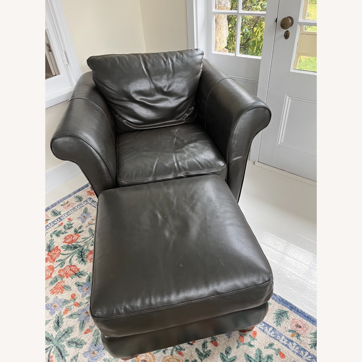 Italian Leather Armchair and Ottoman - image-1