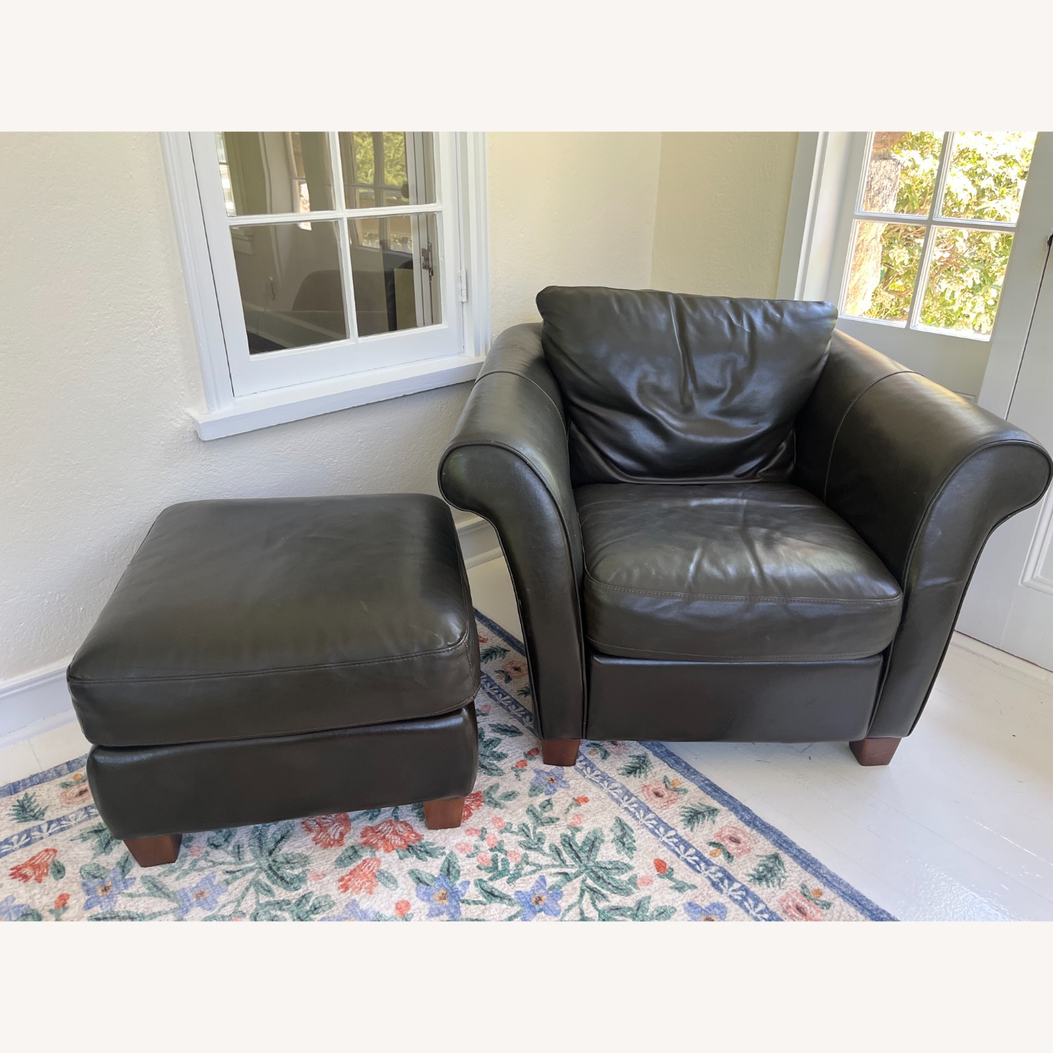 Italian Leather Armchair and Ottoman - image-3