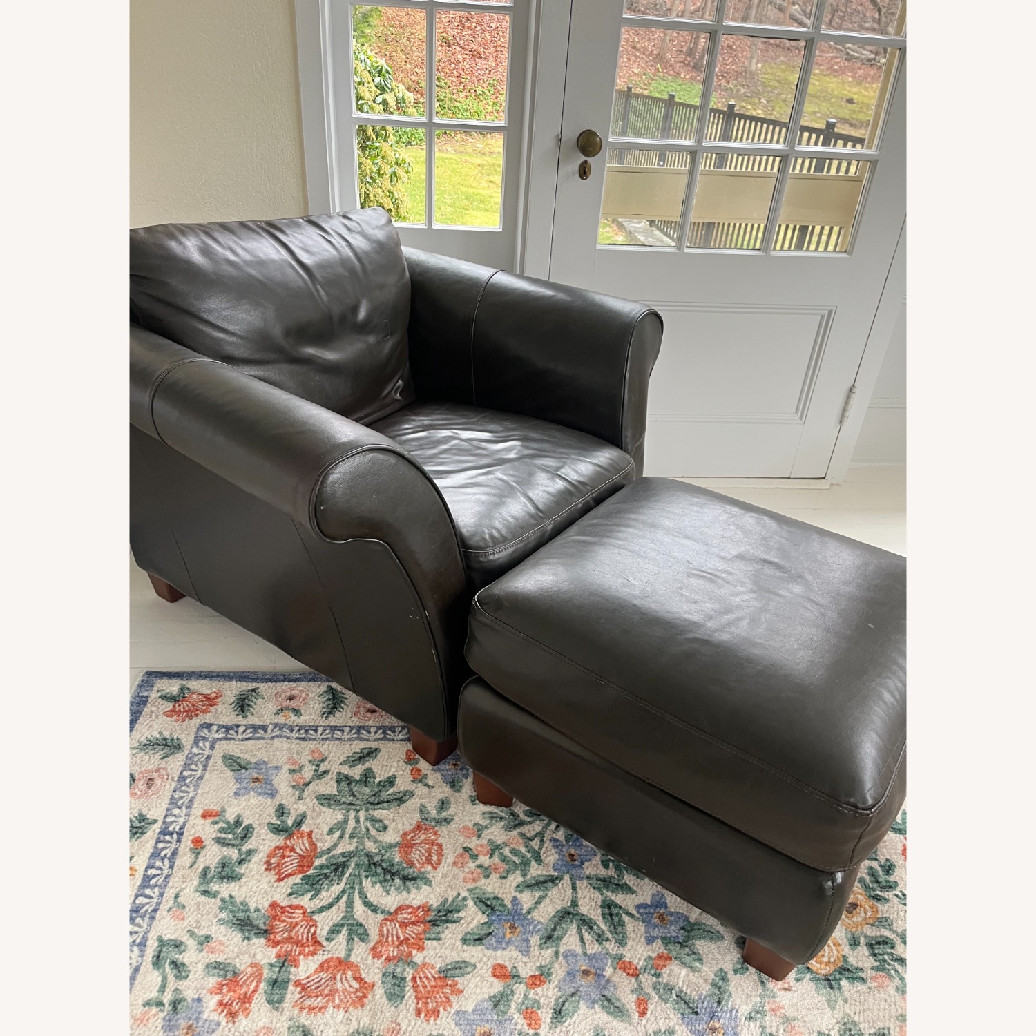 Italian Leather Armchair and Ottoman - image-2