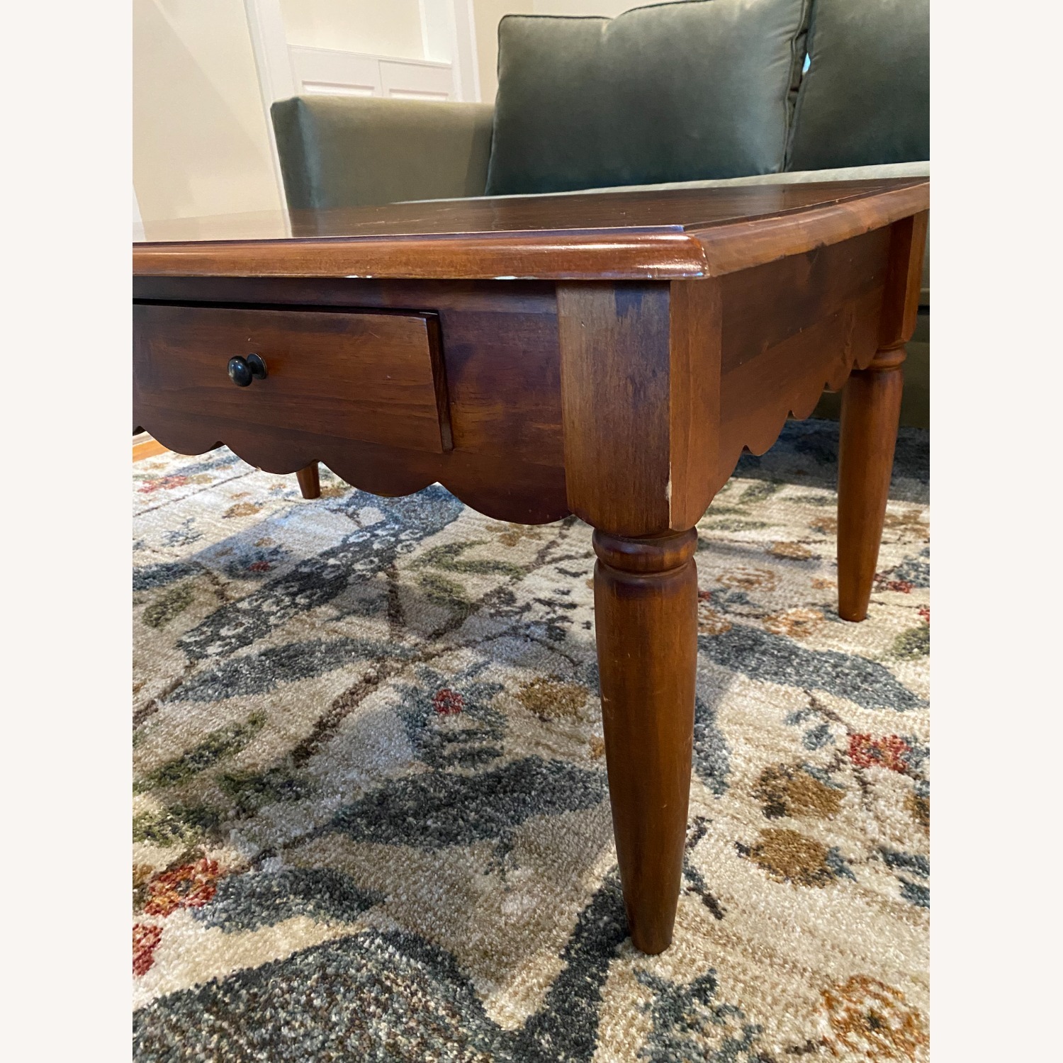 Scallop Edge Solid Wood Coffee Table with Drawers - image-2