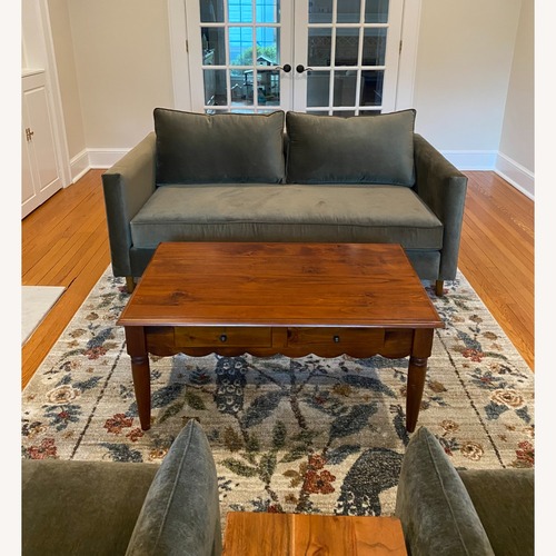 Used Scallop Edge Solid Wood Coffee Table with Drawers for sale on AptDeco