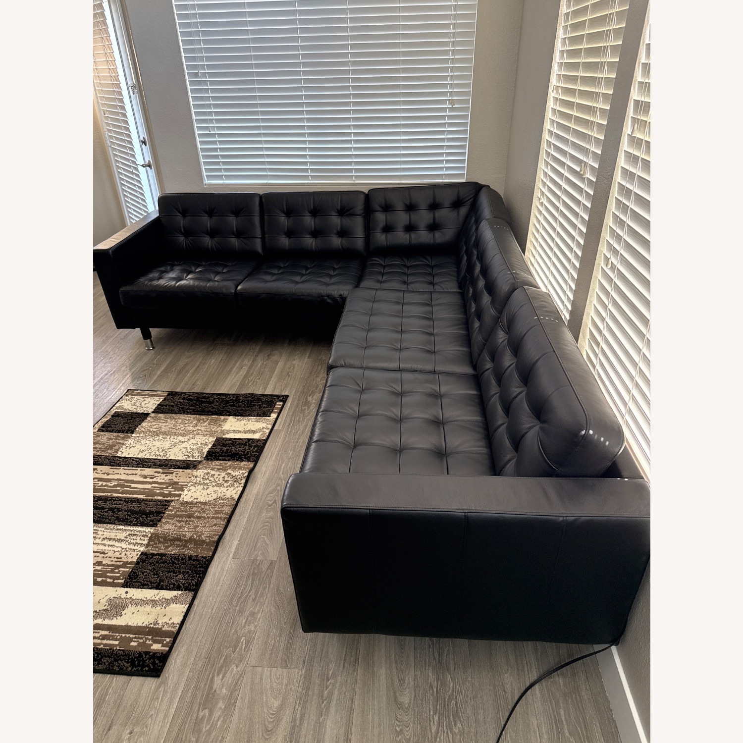 IKEA Morabo Black Leather Sectional Sofa - image-3