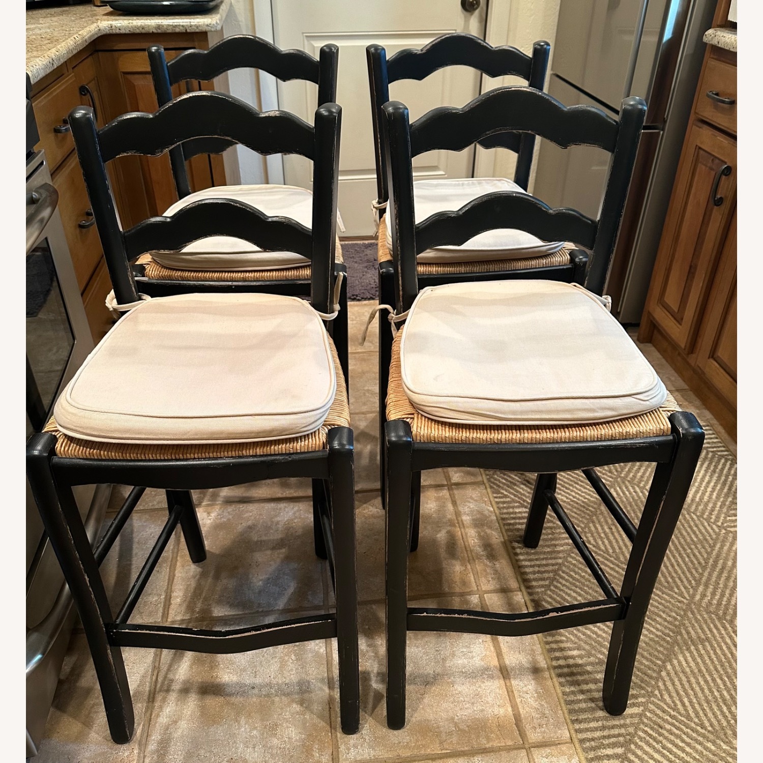 Grange Counter Stools with Back Slats and Rattan Seat - image-1