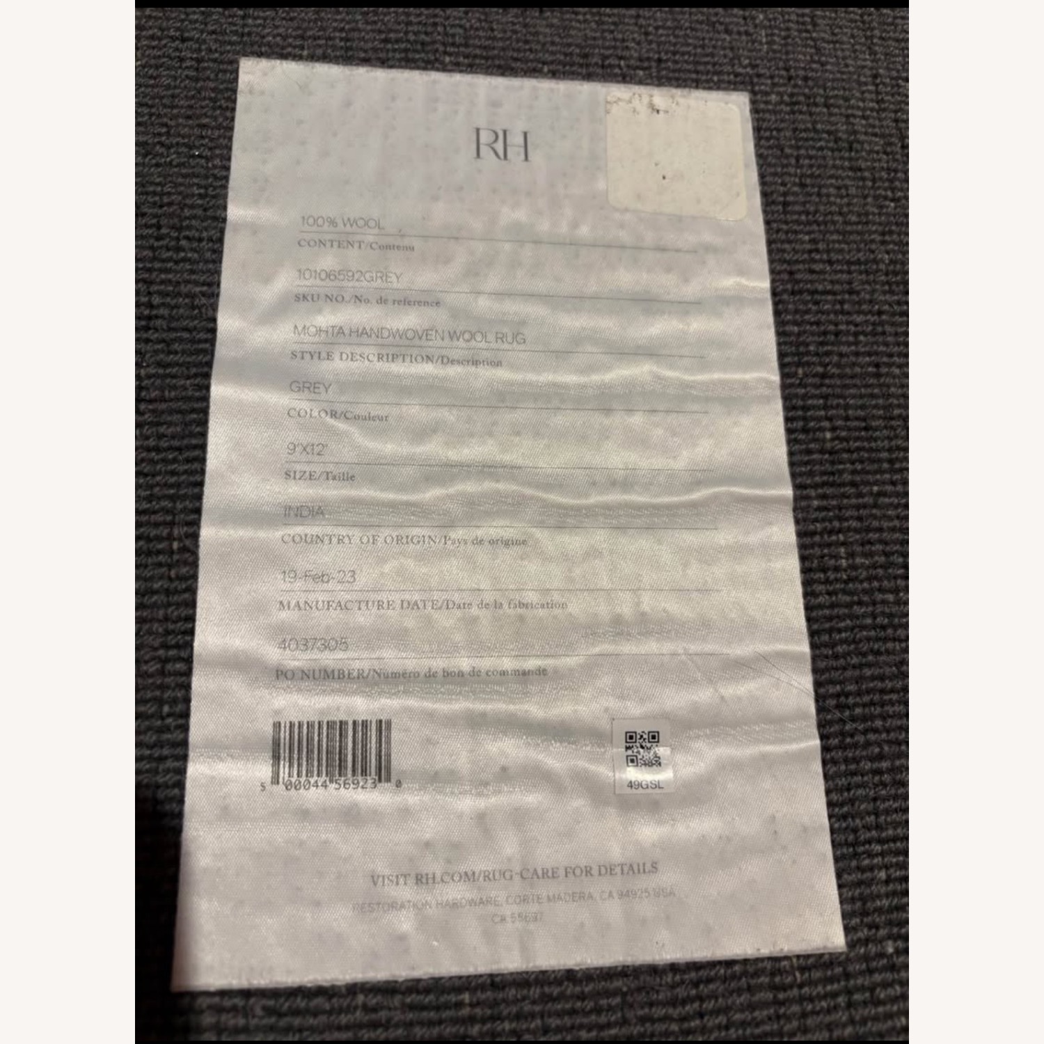 RH Mohta Wool Rug – 9x12 – Grey - image-9
