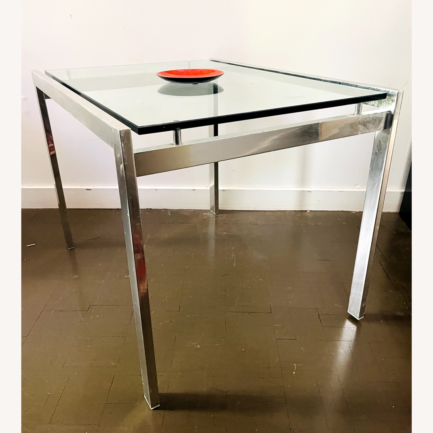 Chrome Coffee Table Floating Glass Glam 1970s - image-3