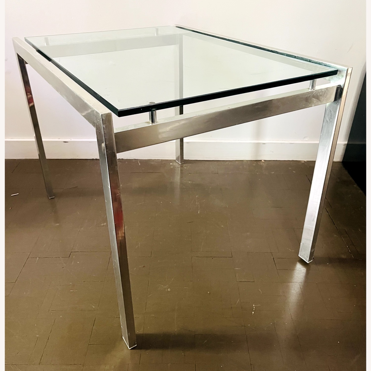 Chrome Coffee Table Floating Glass Glam 1970s - image-1