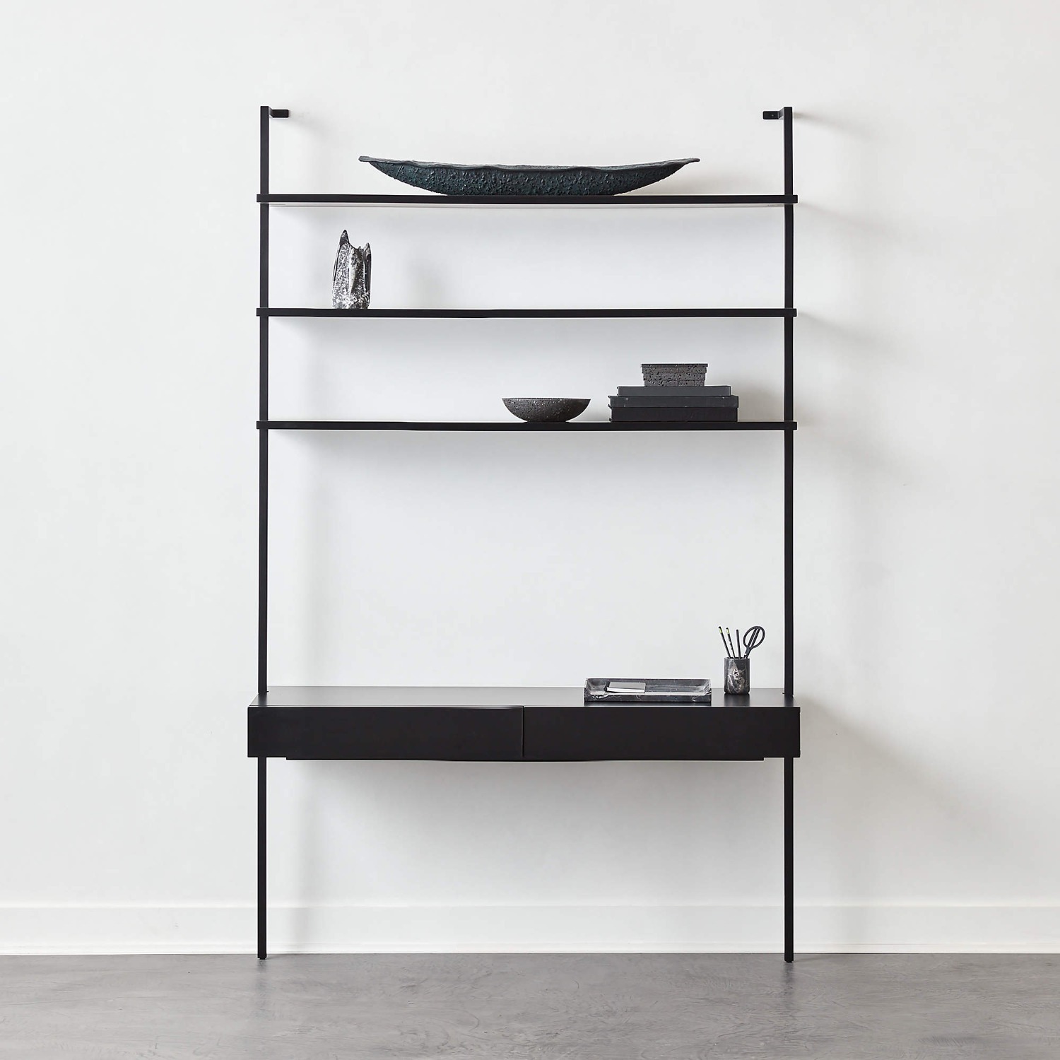 CB2 Stairway Black Wall Desk with Shelves 96" - image-1