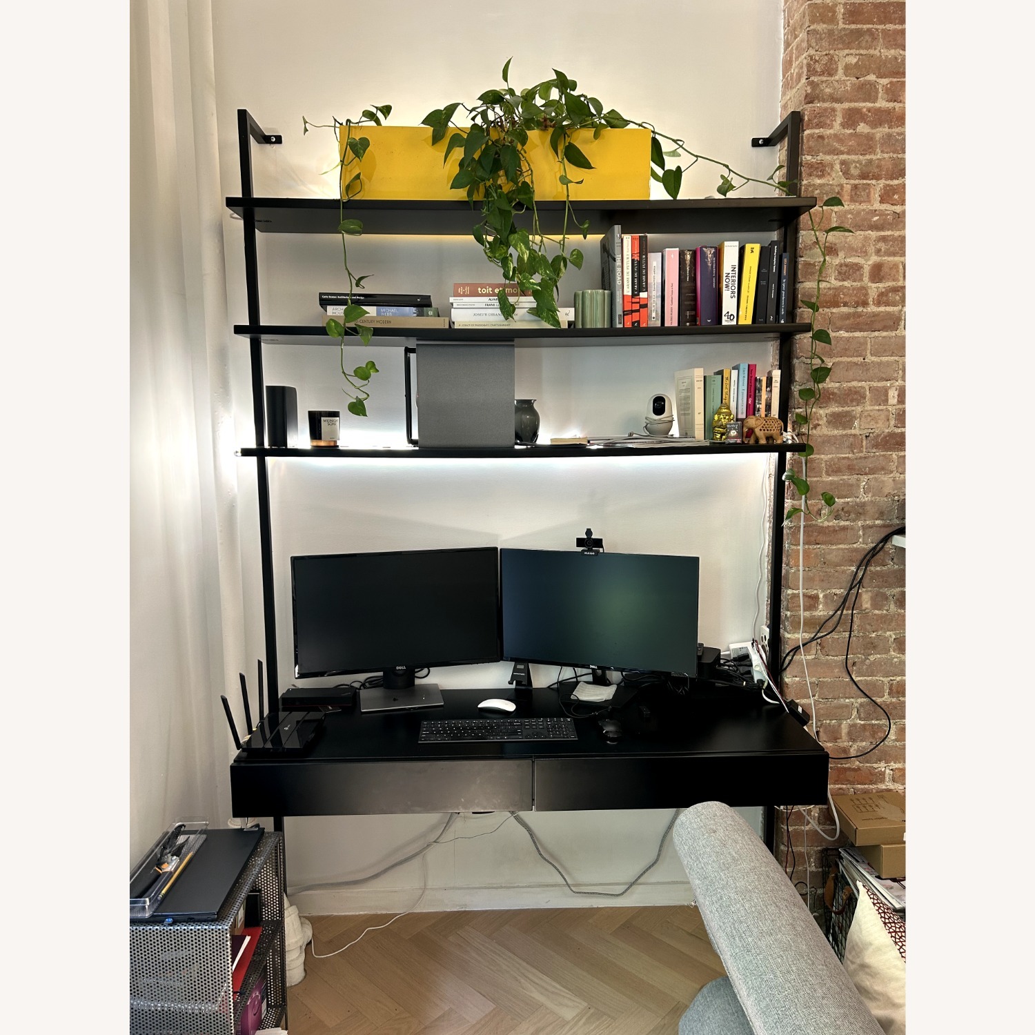 CB2 Stairway Black Wall Desk with Shelves 96" - image-4