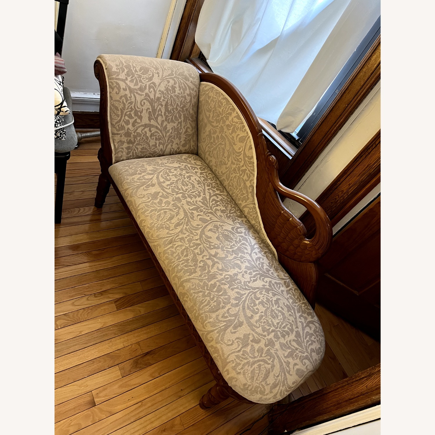 Wood Chaise Lounge with Swan Detail - image-7