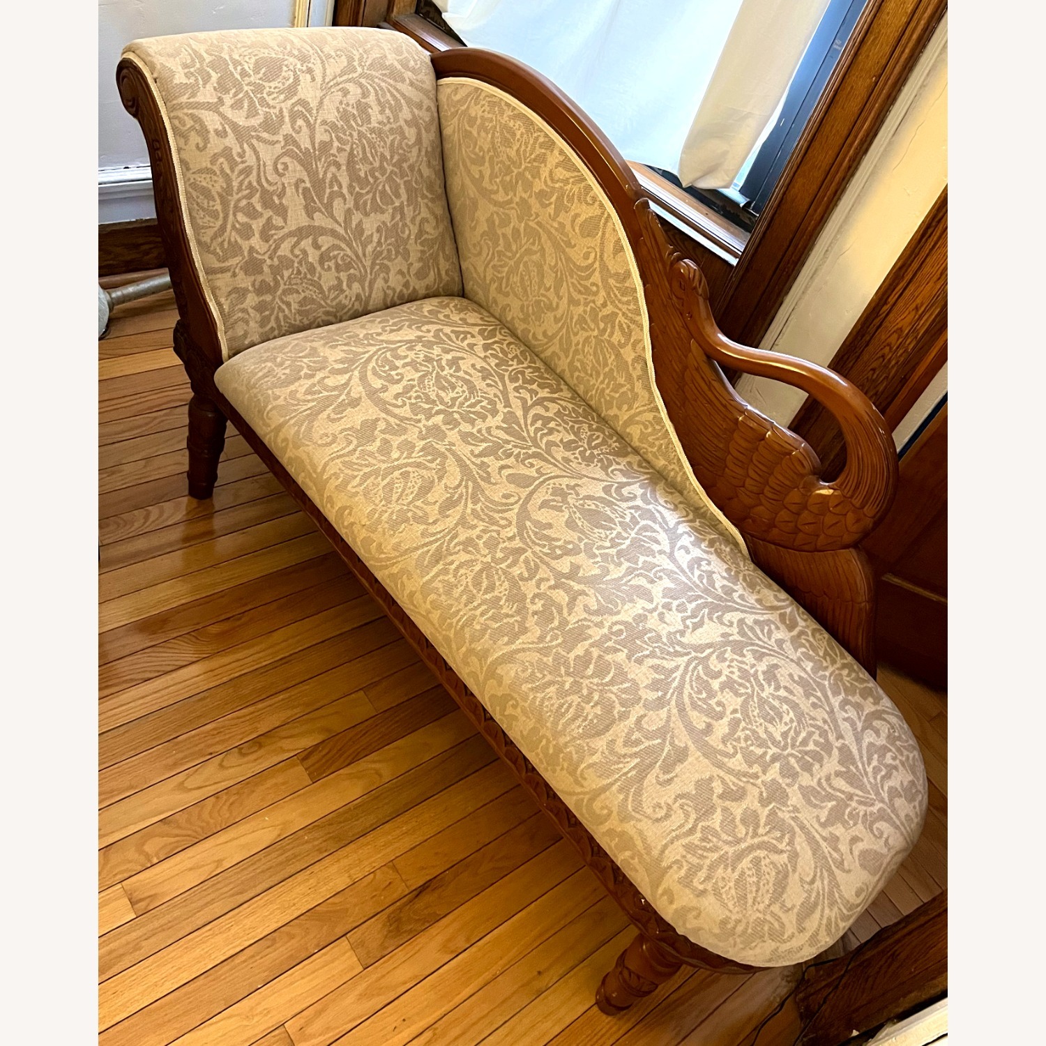 Wood Chaise Lounge with Swan Detail - image-9