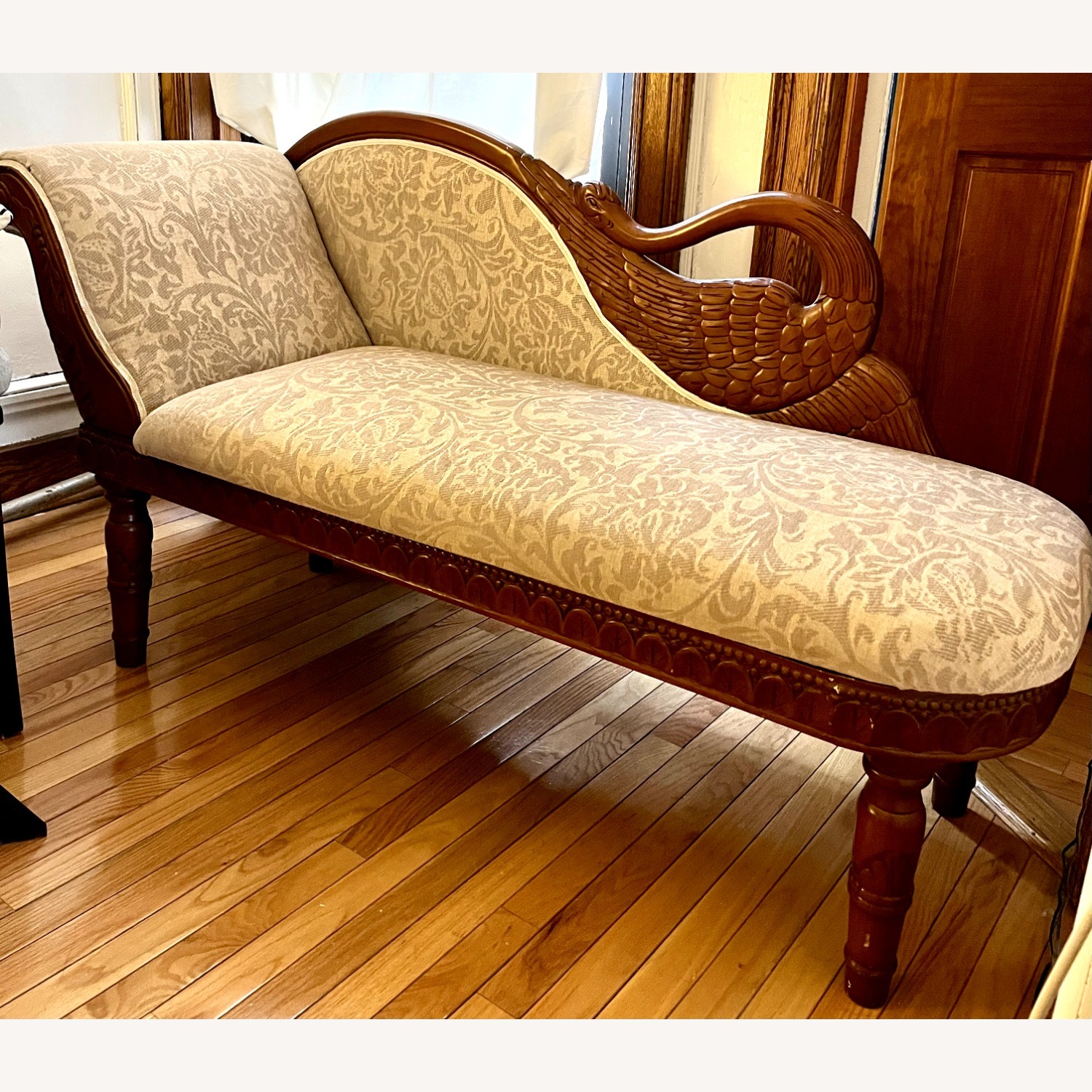 Wood Chaise Lounge with Swan Detail - image-3