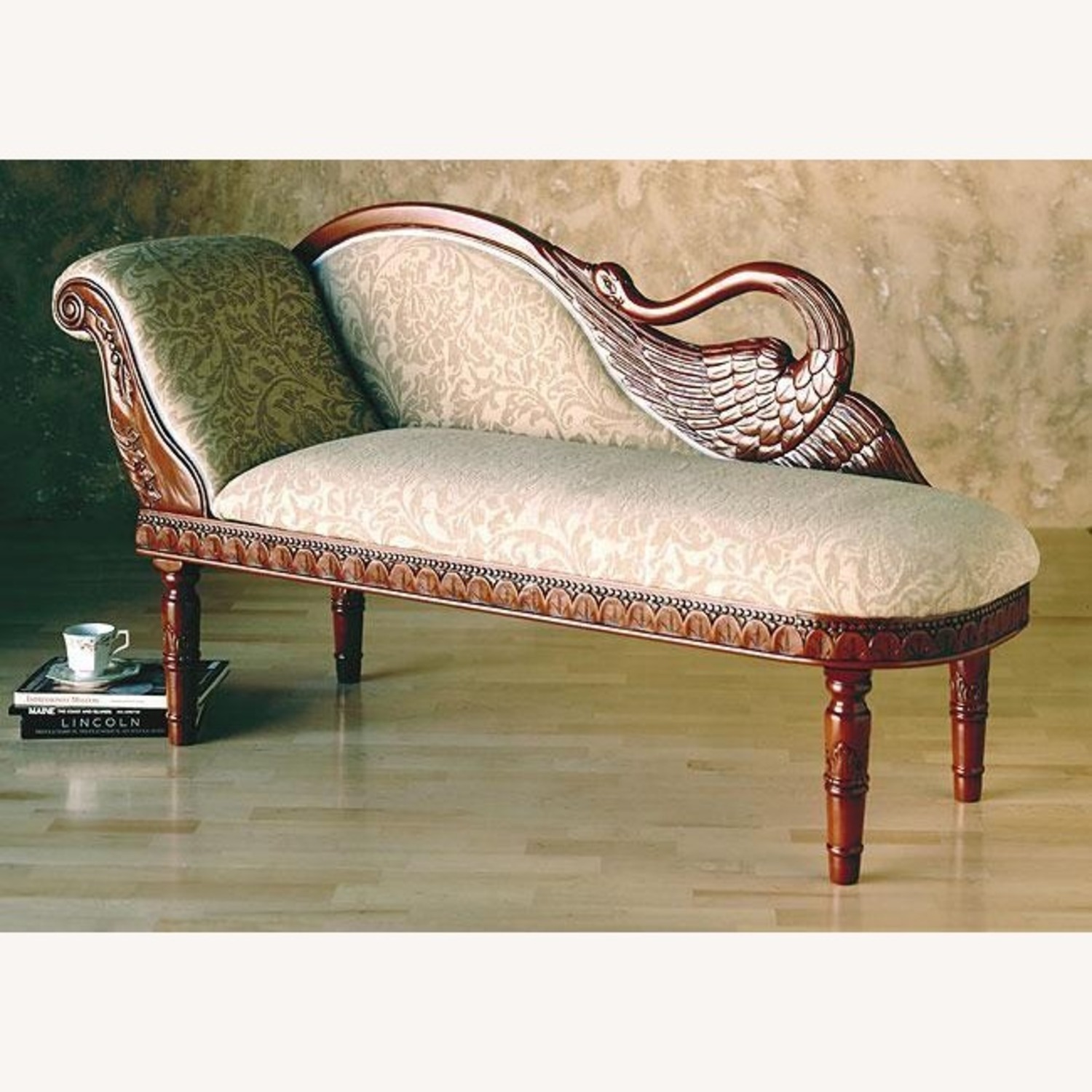 Wood Chaise Lounge with Swan Detail - image-1