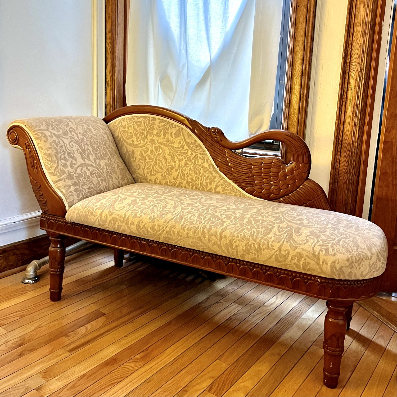 Wood Chaise Lounge with Swan Detail - AptDeco