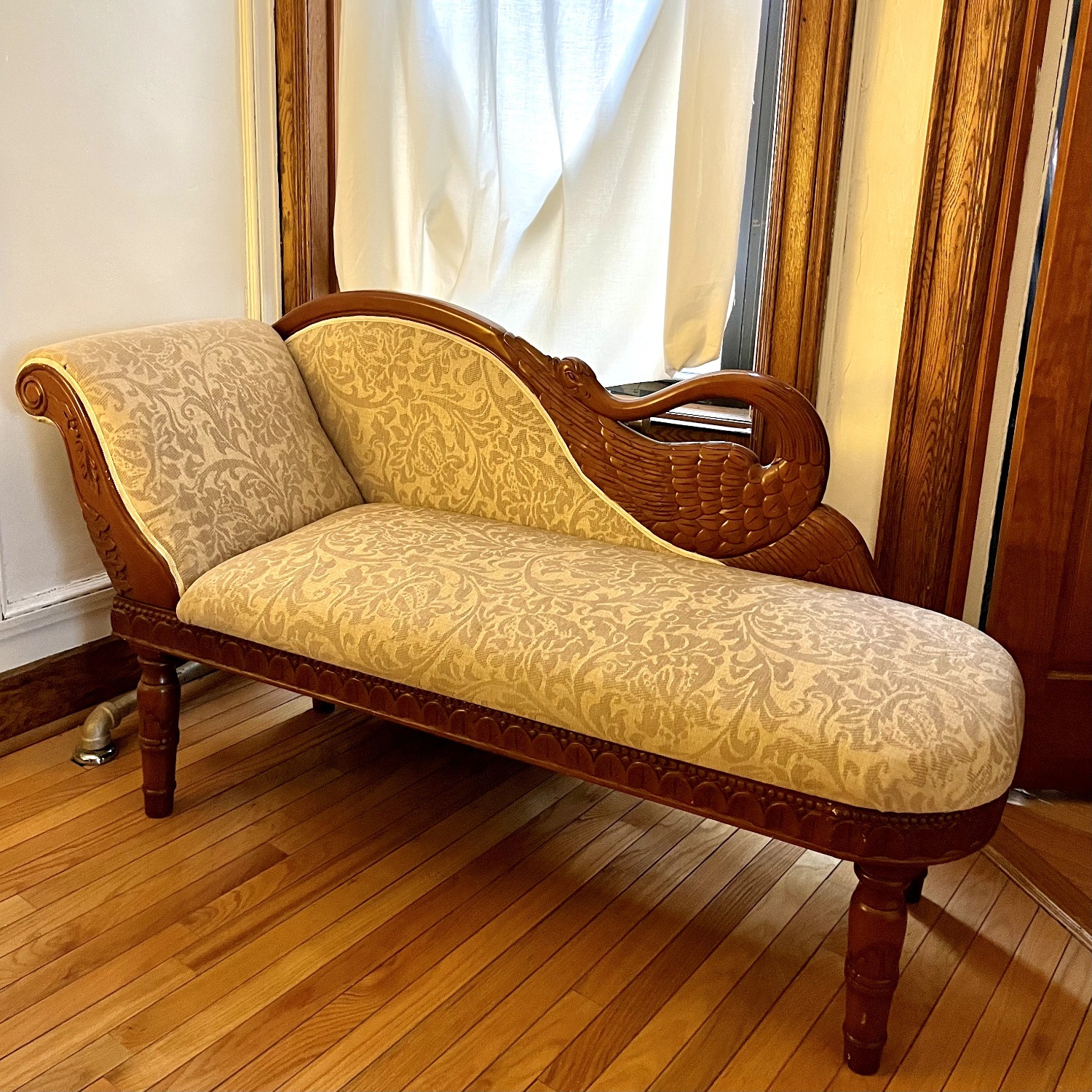 Wood Chaise Lounge with Swan Detail - image-2