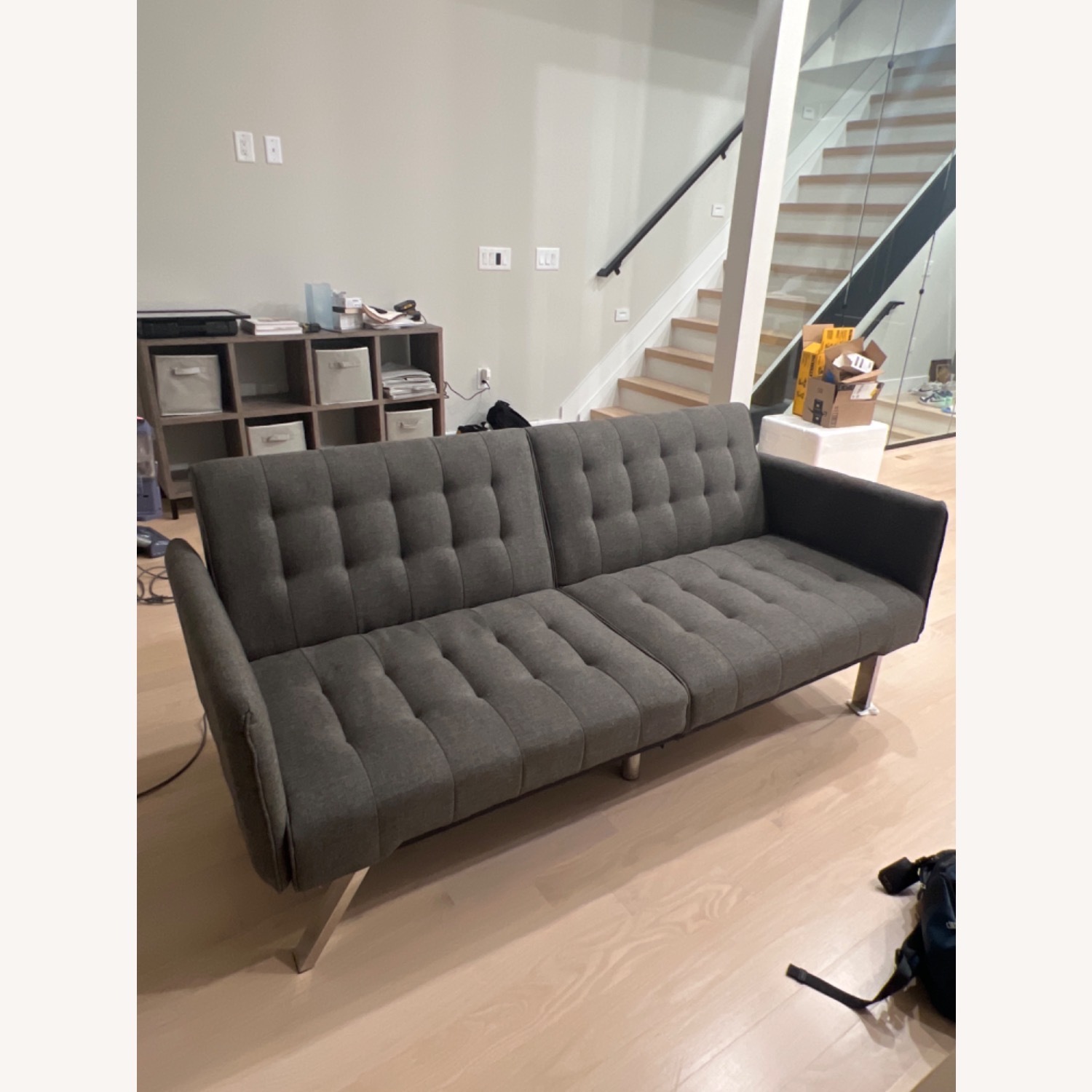 Dorel Home Products Light Grey Upholstered Futon Sofa Bed  - image-1