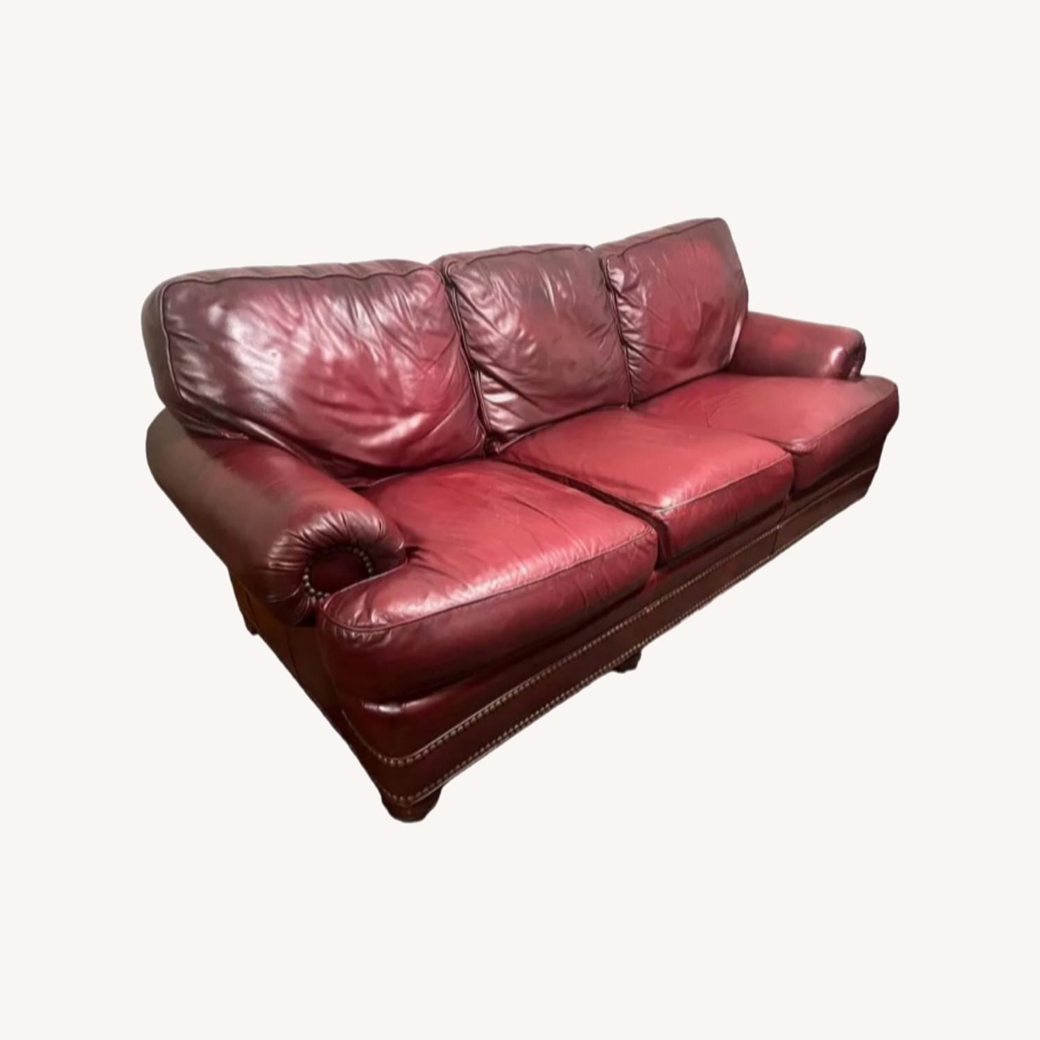 Hancock Moore Red Leather Sofa Nailed Tufted - image-0