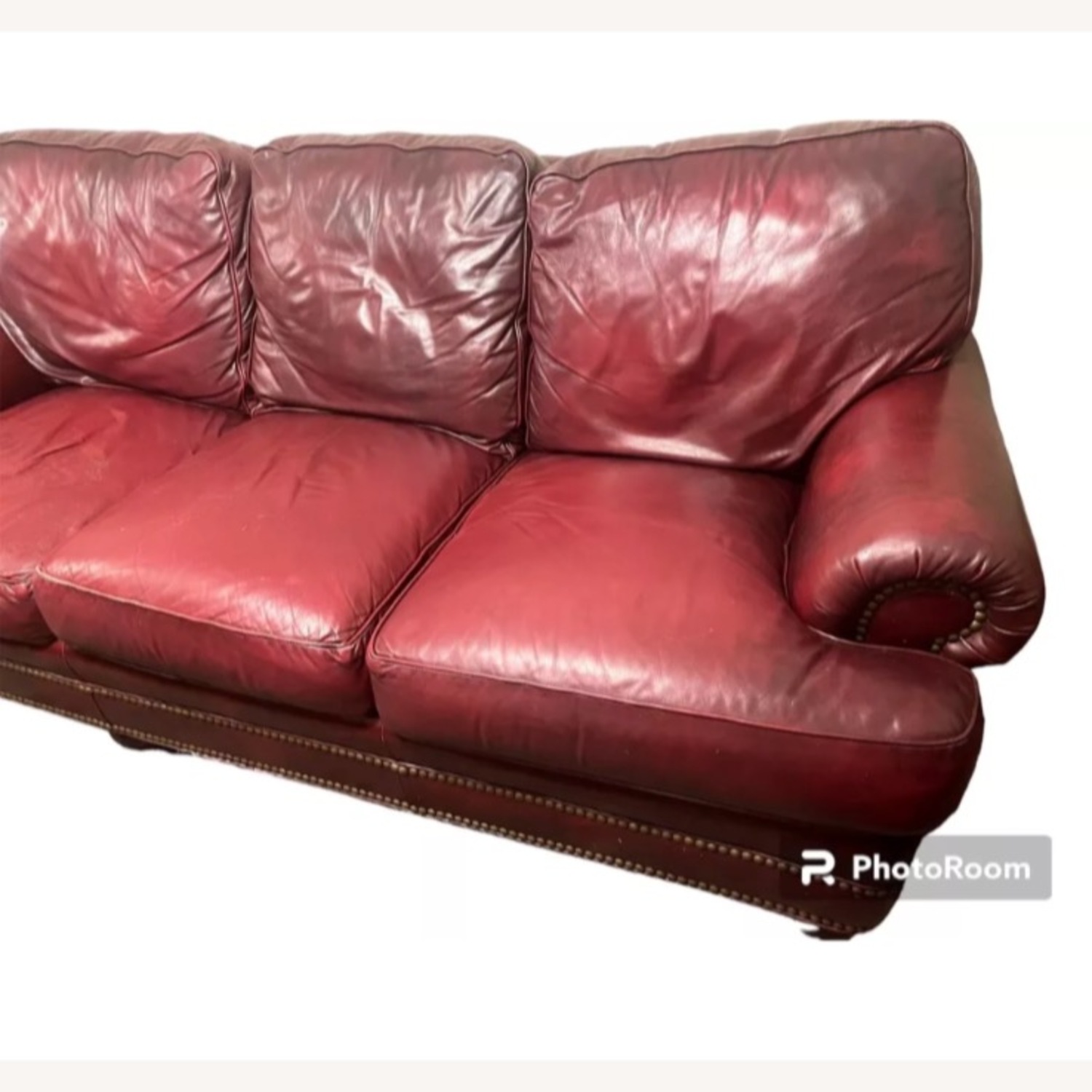 Hancock Moore Red Leather Sofa Nailed Tufted - image-3