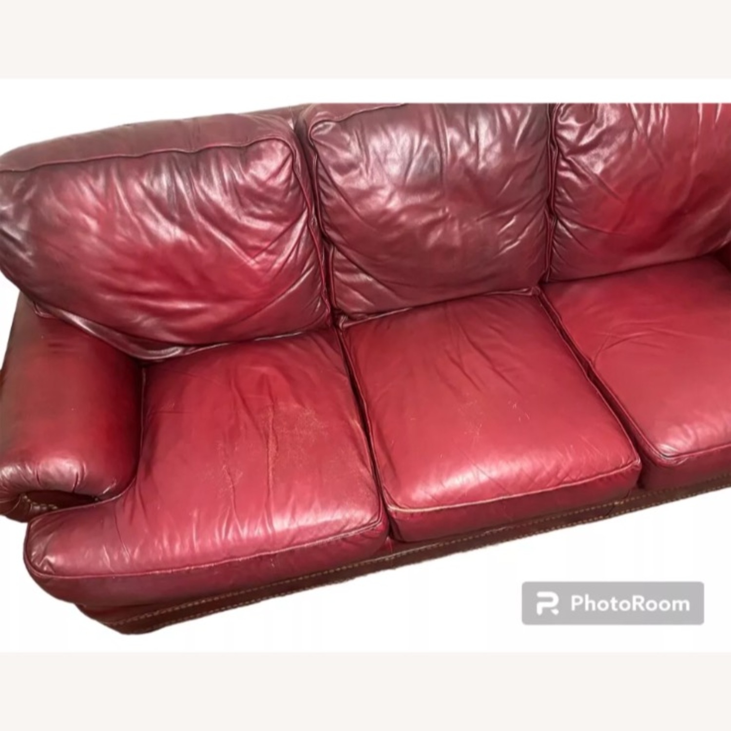 Hancock Moore Red Leather Sofa Nailed Tufted - image-4
