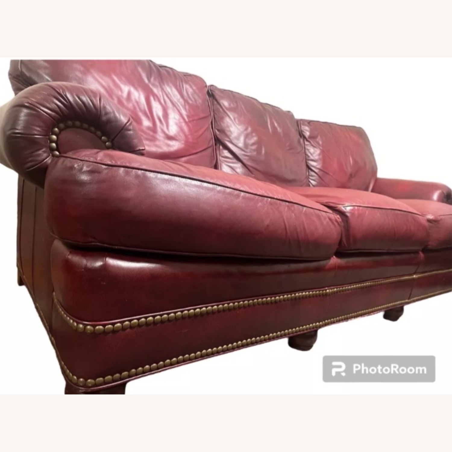 Hancock Moore Red Leather Sofa Nailed Tufted - image-2