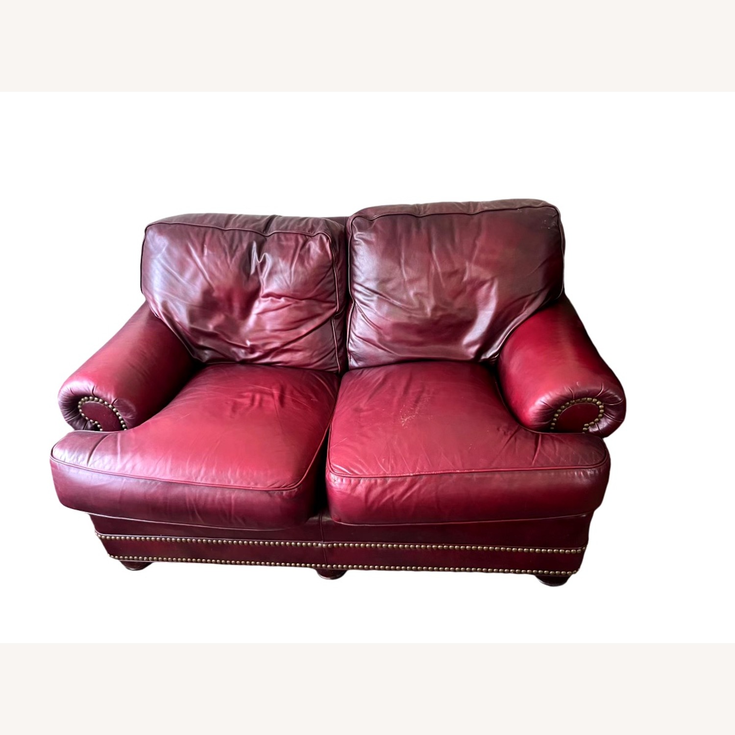 Hancock Moore Red Leather Loveseat - image-3
