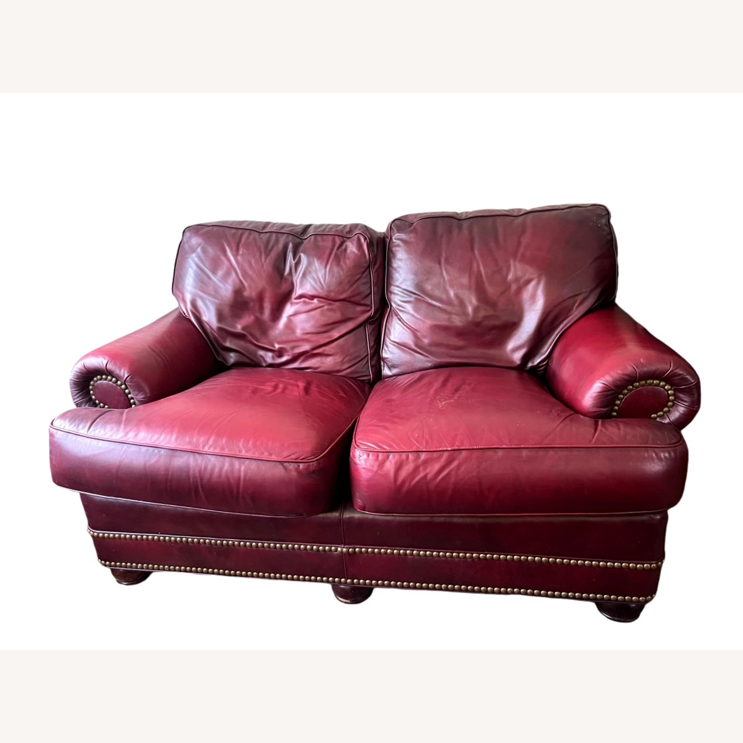 Hancock Moore Red Leather Loveseat - image-1